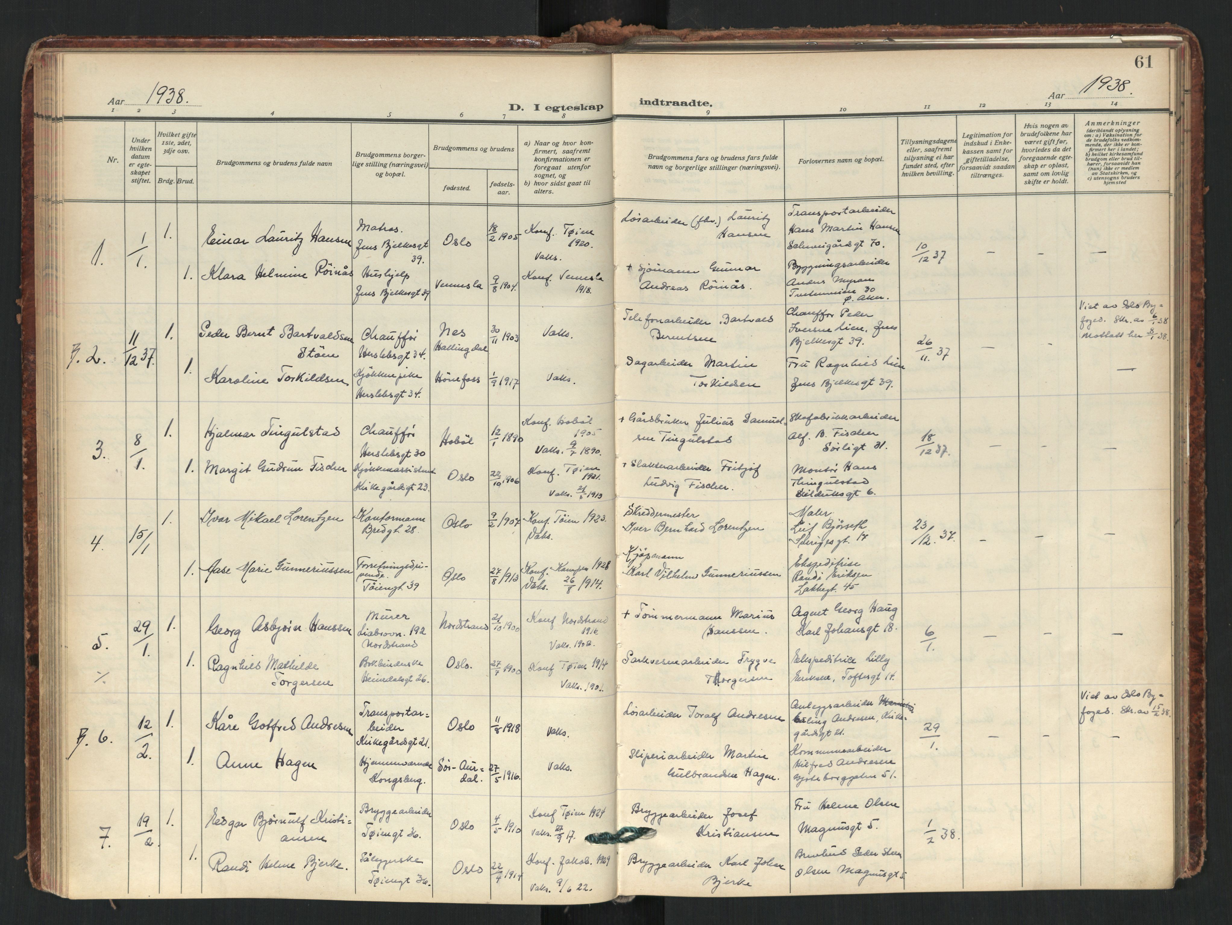 Tøyen prestekontor Kirkebøker, AV/SAO-A-10167a/F/Fa/L0006: Parish register (official) no. I 6, 1931-1966, p. 61