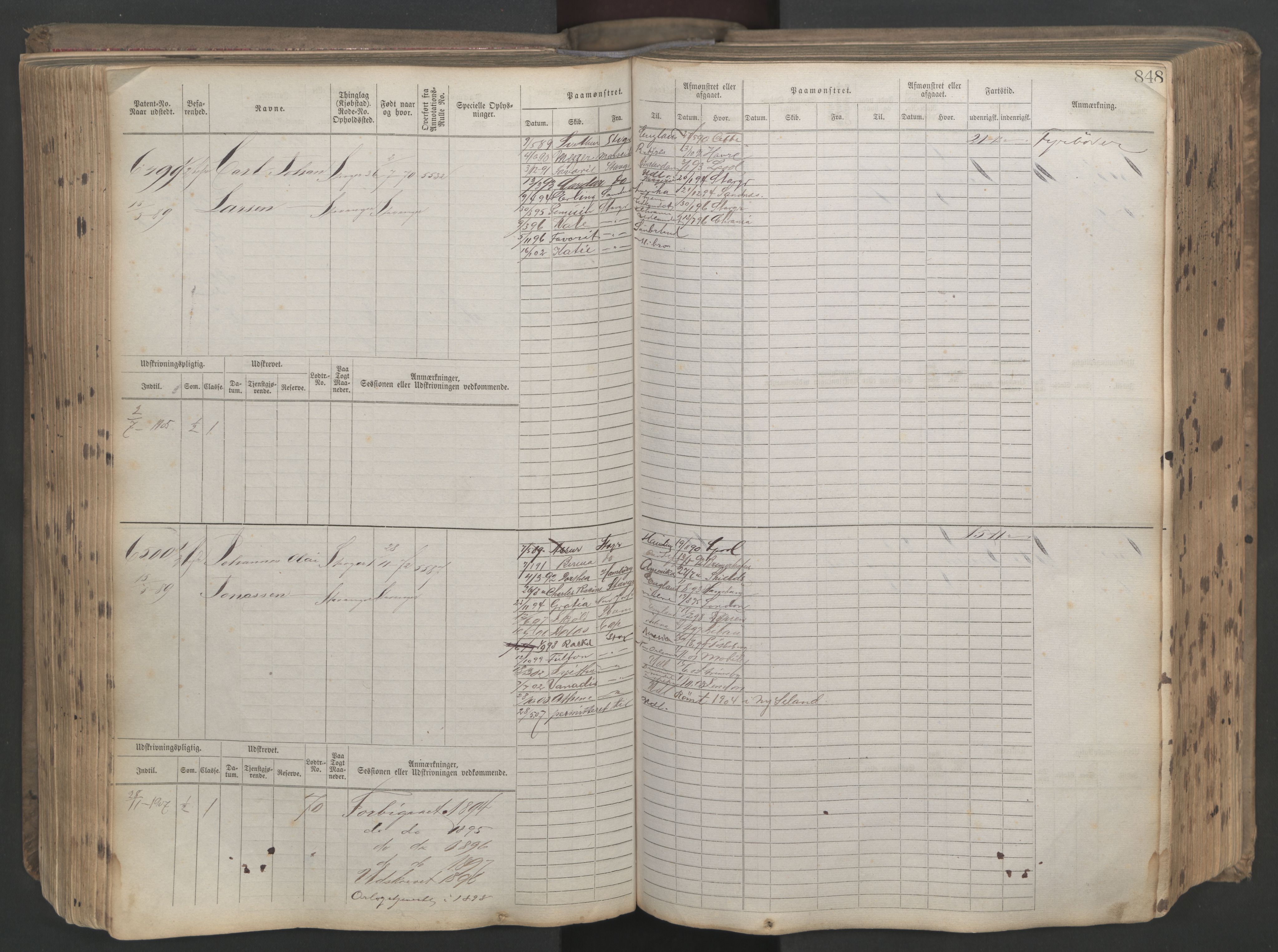 Stavanger sjømannskontor, AV/SAST-A-102006/F/Fb/Fbb/L0021: Sjøfartshovedrulle patnentnr. 6005-7204 (dublett), 1887, p. 252