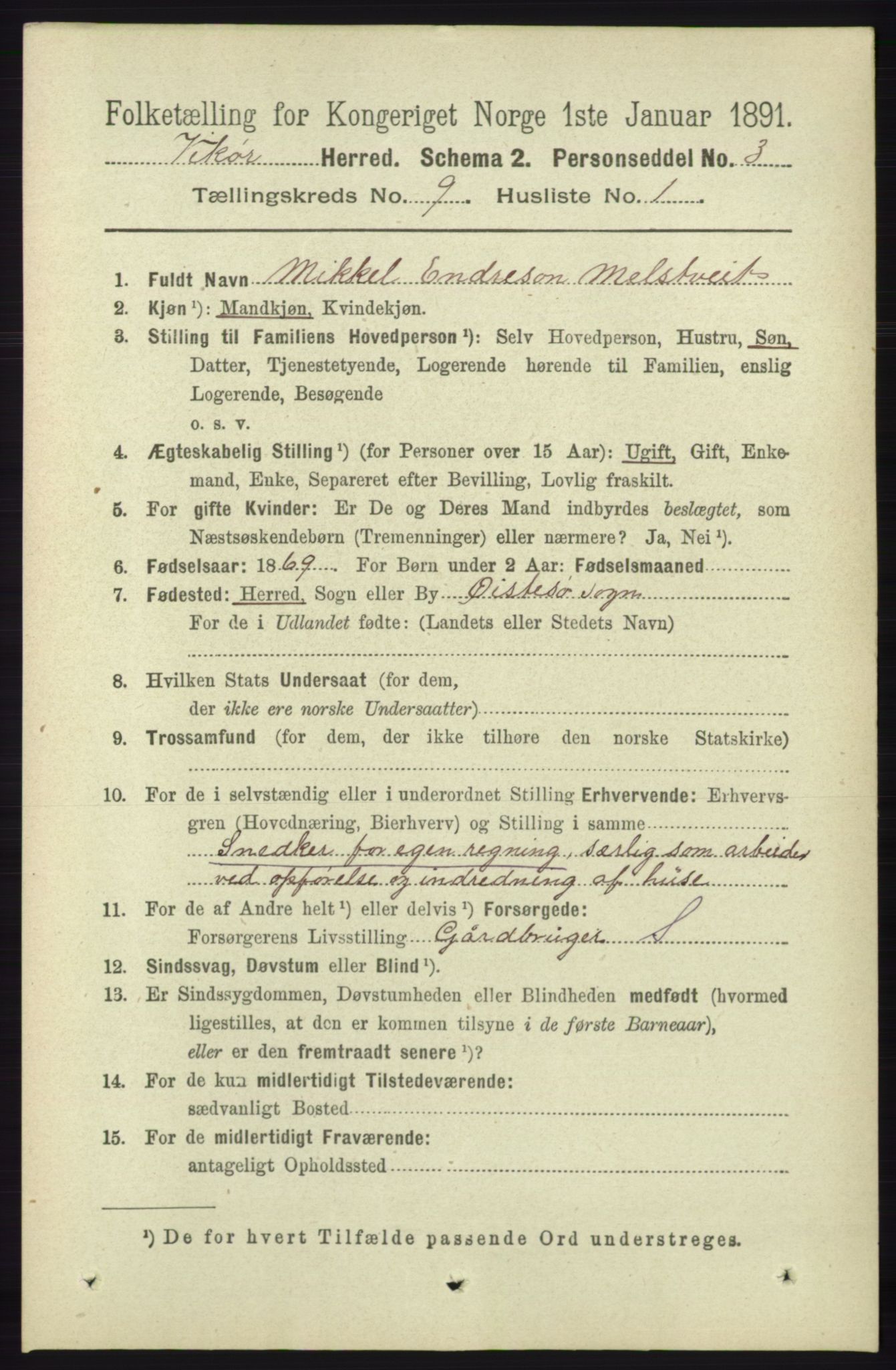 RA, 1891 census for 1238 Vikør, 1891, p. 2661