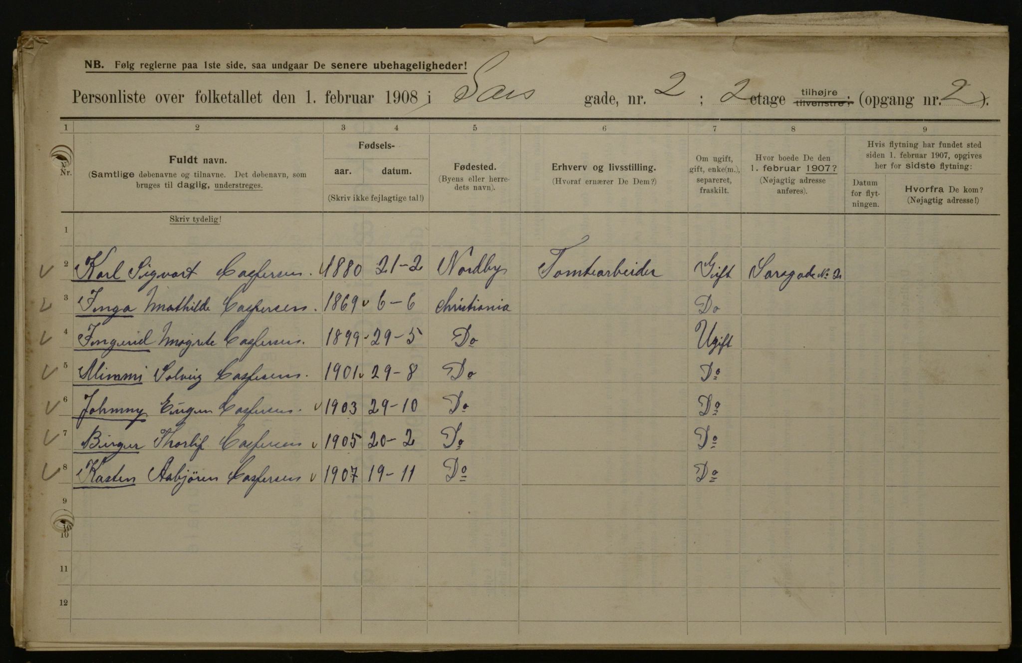 OBA, Municipal Census 1908 for Kristiania, 1908, p. 80408