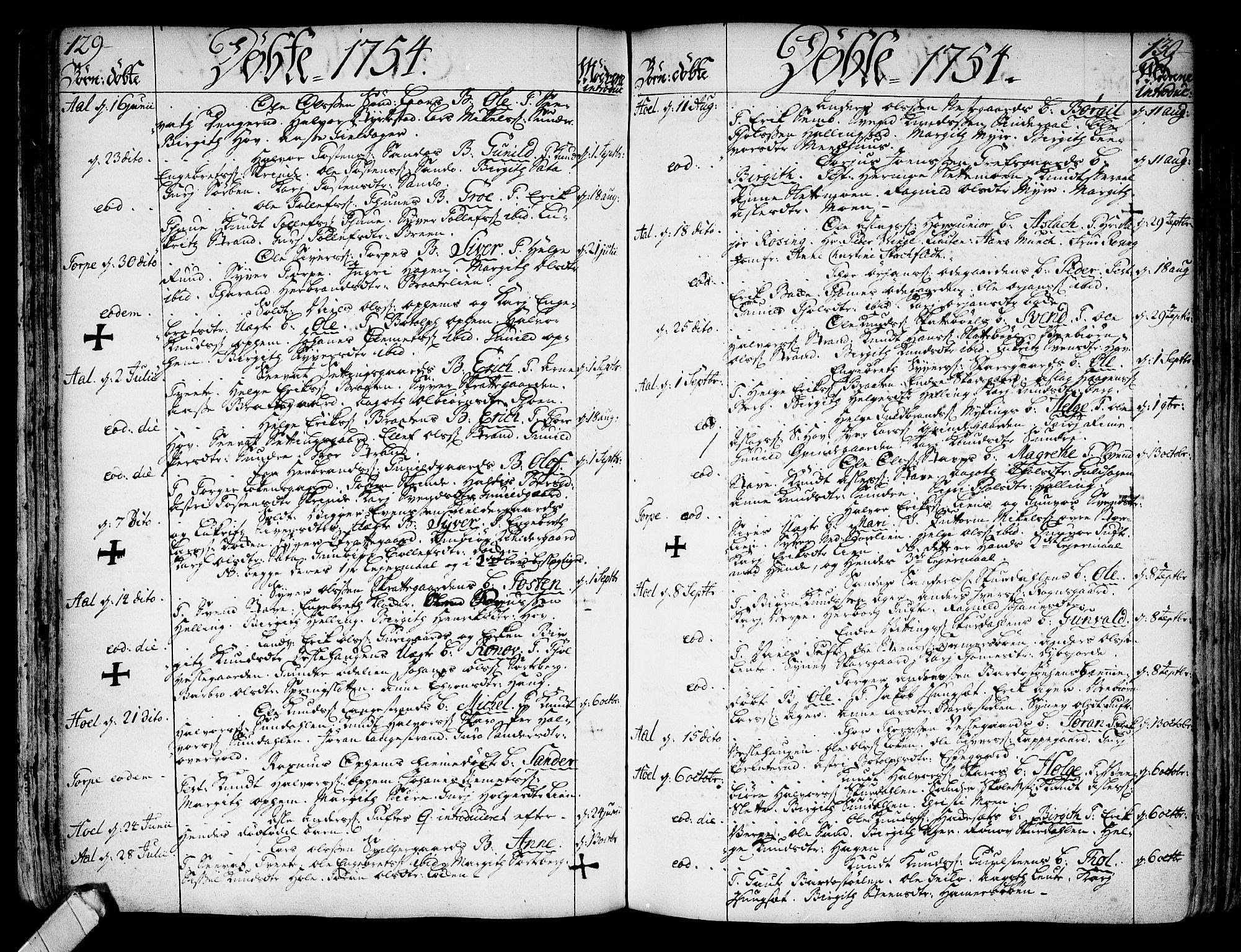 Ål kirkebøker, SAKO/A-249/F/Fa/L0001: Parish register (official) no. I 1, 1744-1769, p. 129-130