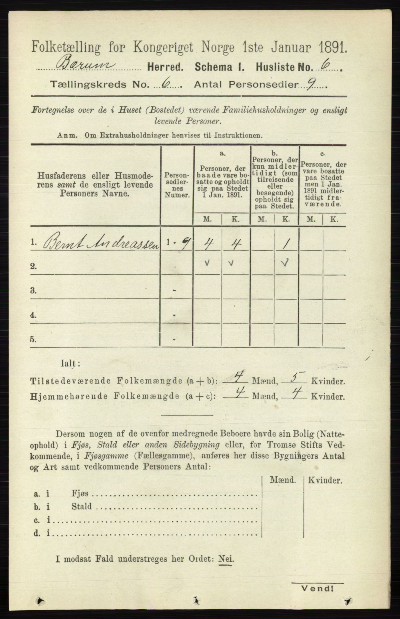 RA, 1891 census for 0219 Bærum, 1891, p. 3427