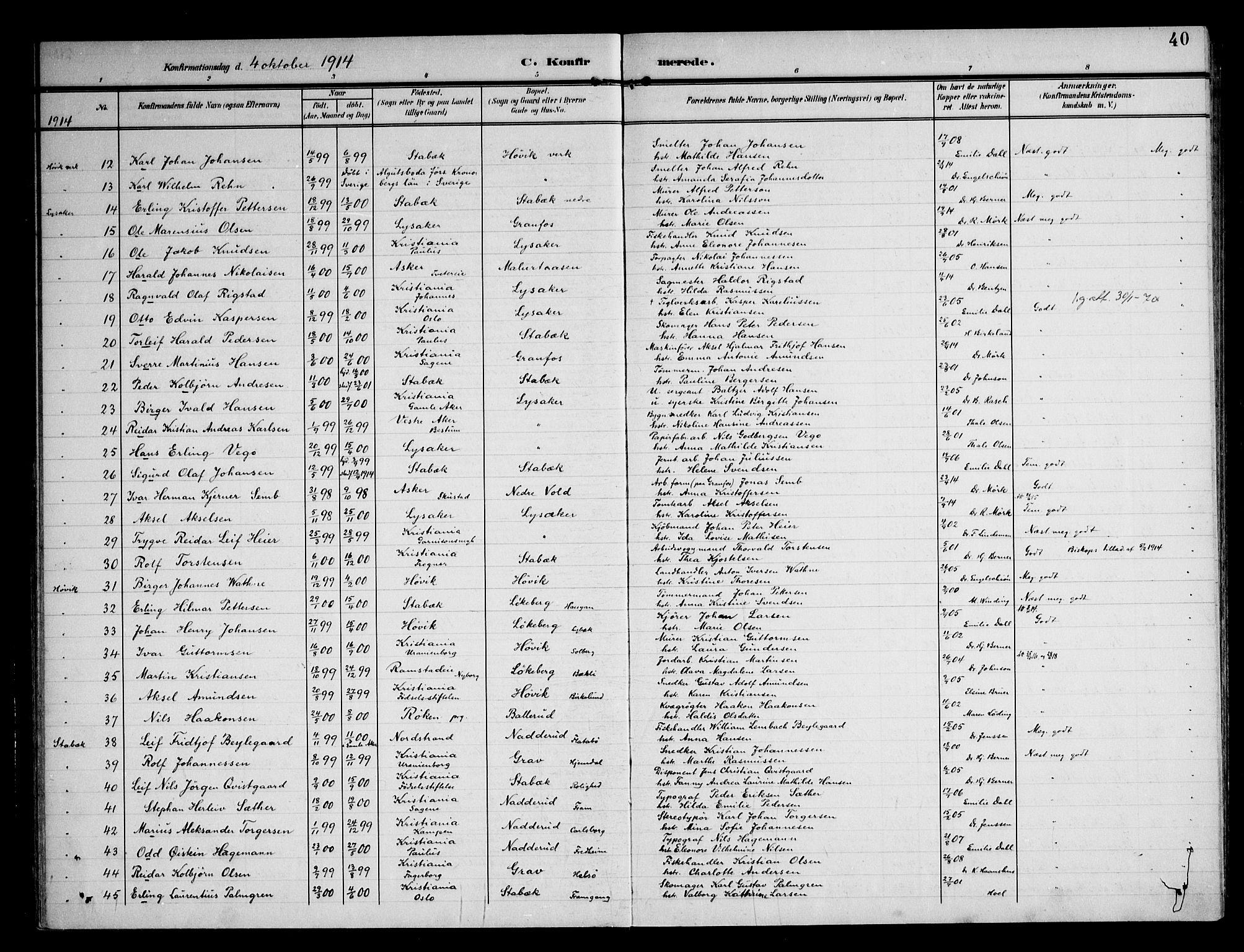 Østre Bærum prestekontor Kirkebøker, AV/SAO-A-10887/F/Fa/L0002: Parish register (official) no. 2, 1904-1924, p. 40