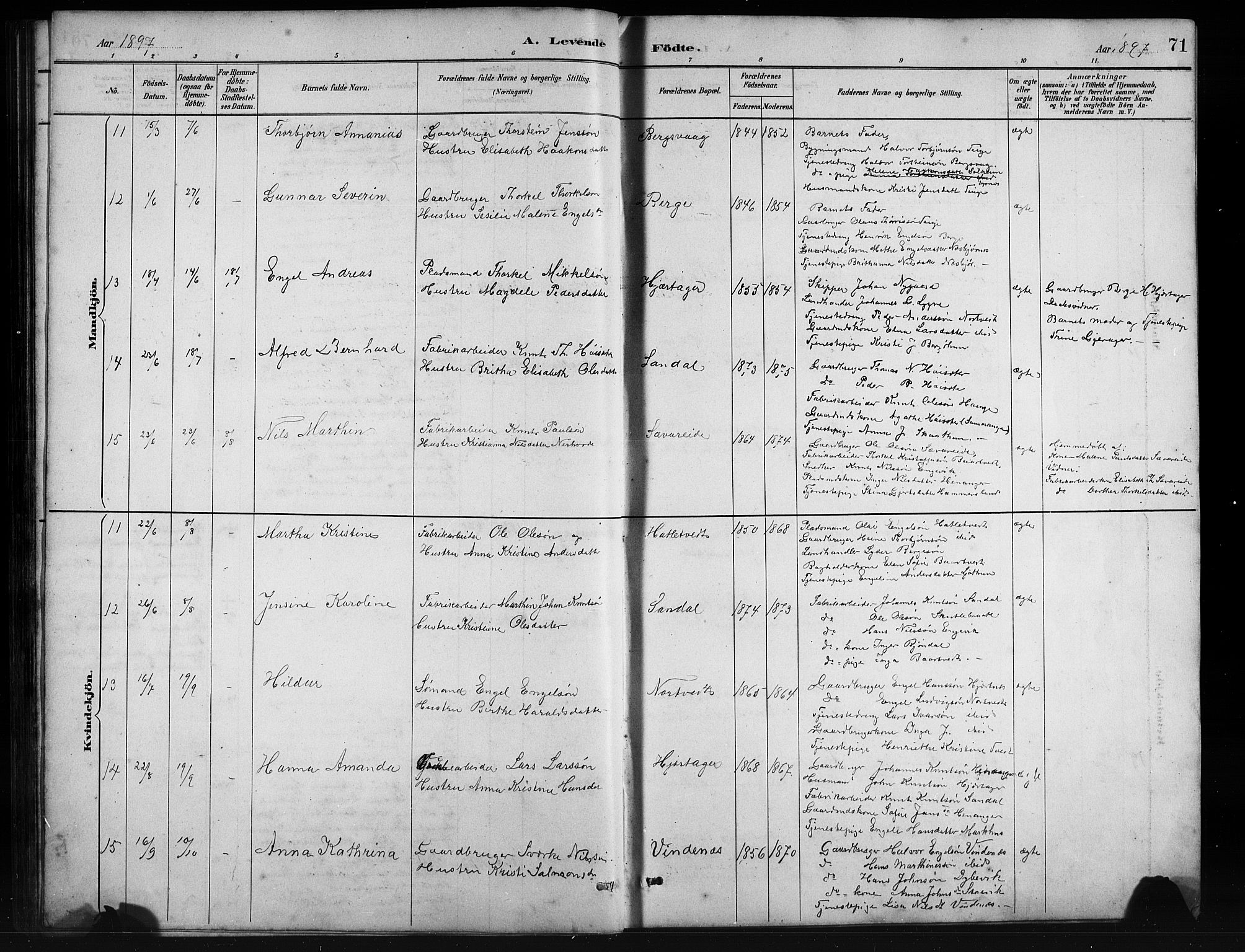 Fusa sokneprestembete, SAB/A-75401/H/Hab: Parish register (copy) no. C 2, 1886-1926, p. 71
