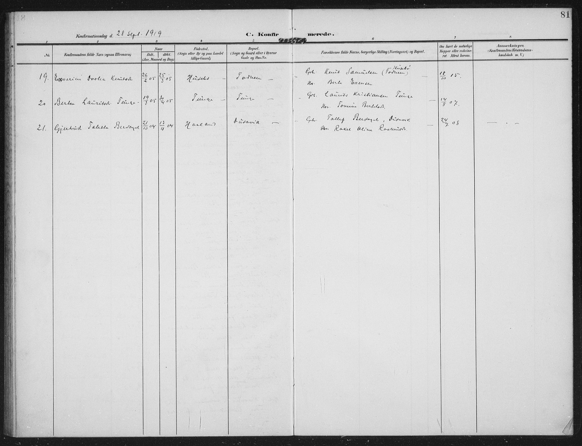 Hetland sokneprestkontor, AV/SAST-A-101826/30/30BA: Parish register (official) no. A 14, 1905-1919, p. 81