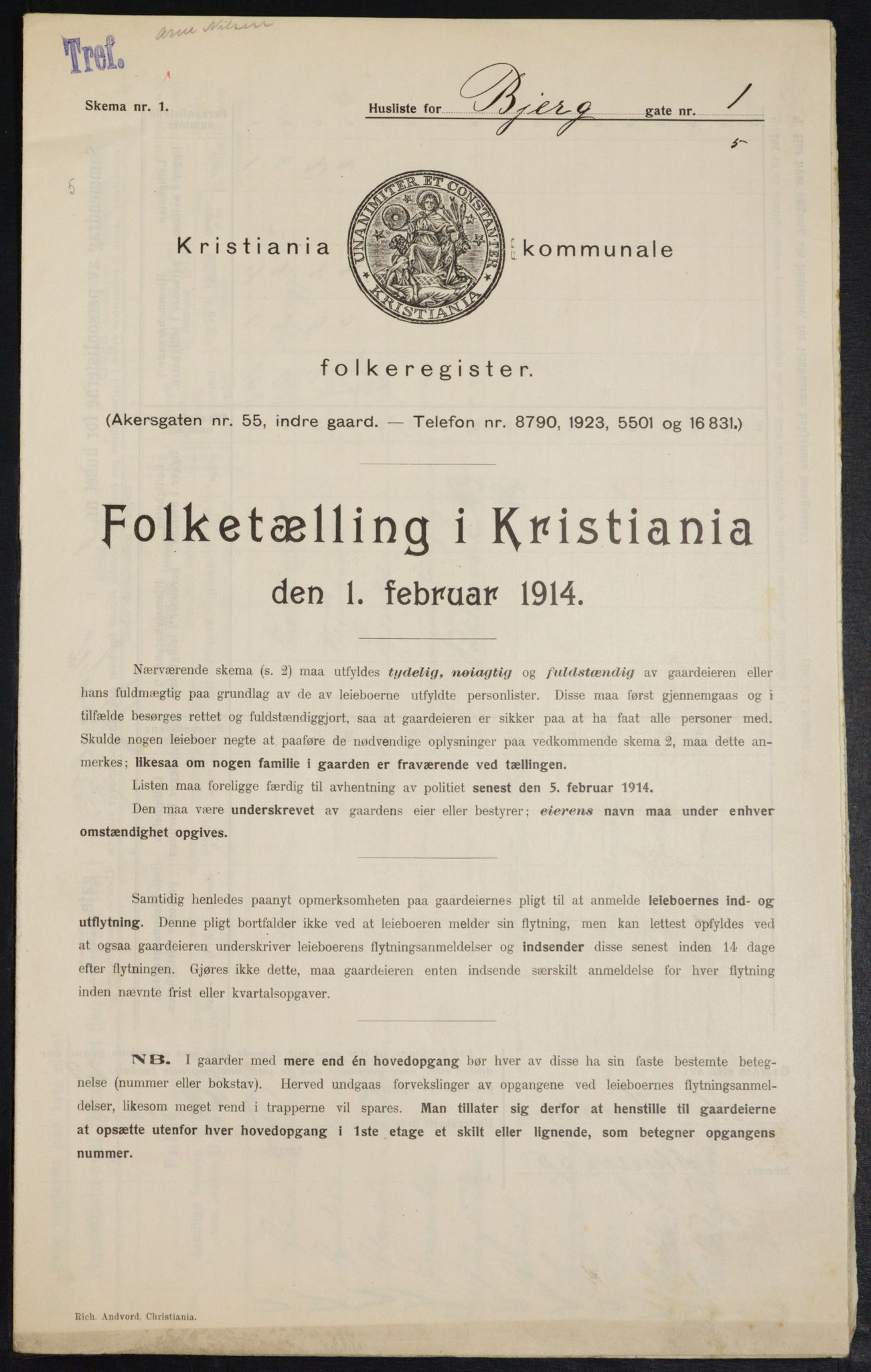 OBA, Municipal Census 1914 for Kristiania, 1914, p. 5442