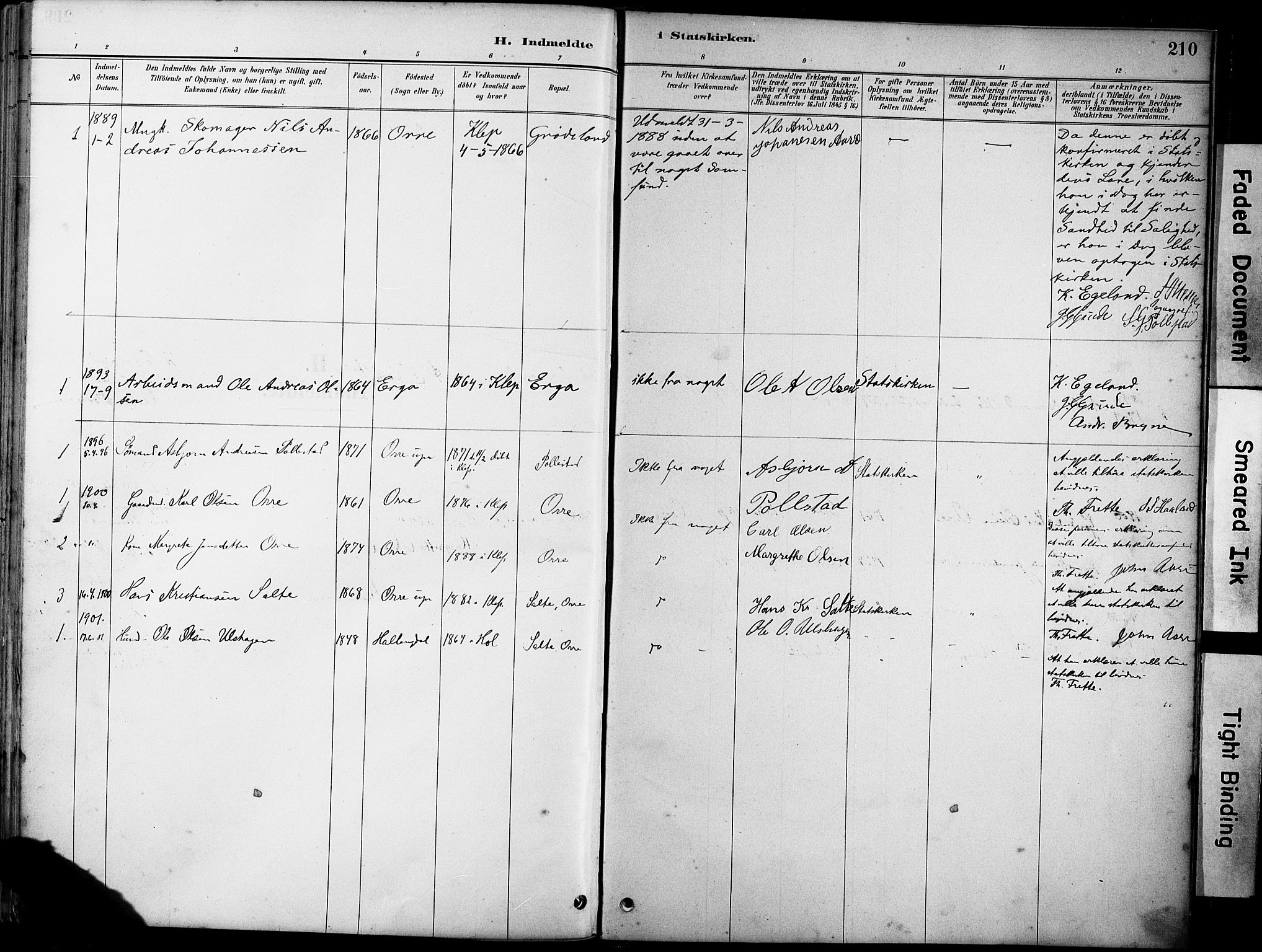 Klepp sokneprestkontor, SAST/A-101803/001/3/30BA/L0007: Parish register (official) no. A 8, 1886-1912, p. 210