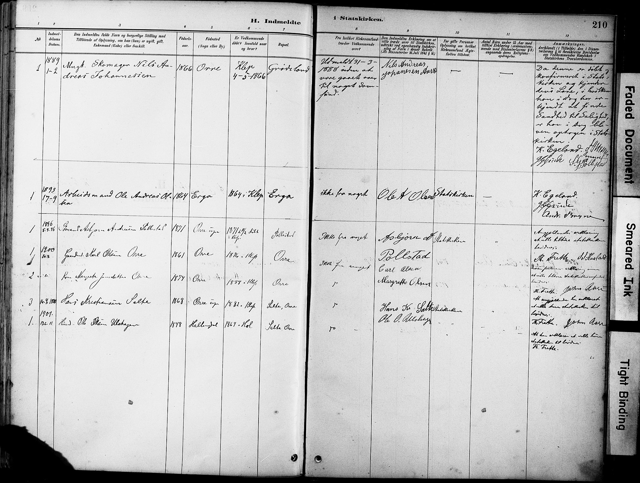 Klepp sokneprestkontor, AV/SAST-A-101803/001/3/30BA/L0007: Parish register (official) no. A 8, 1886-1912, p. 210