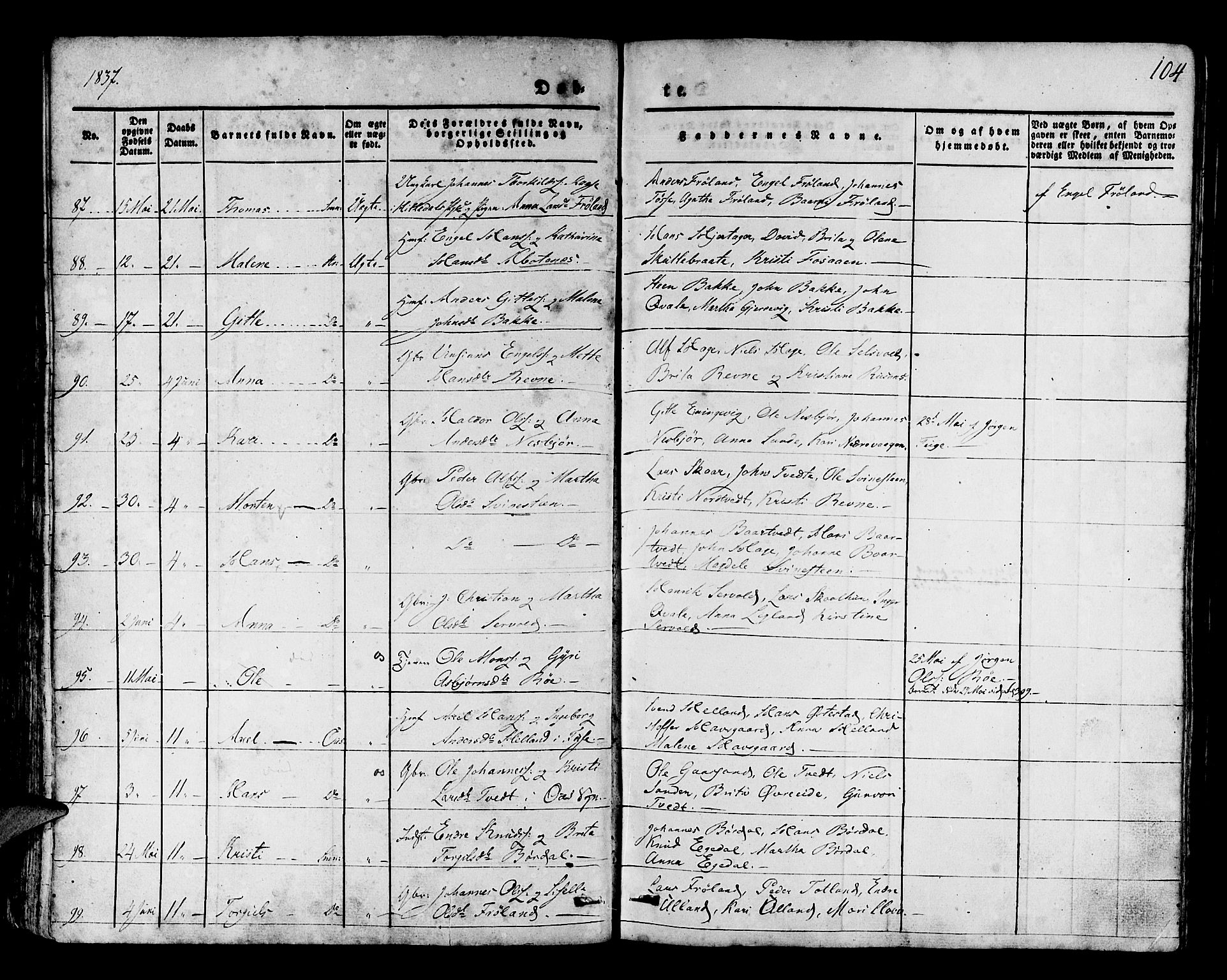 Os sokneprestembete, SAB/A-99929: Parish register (official) no. A 14, 1826-1839, p. 104