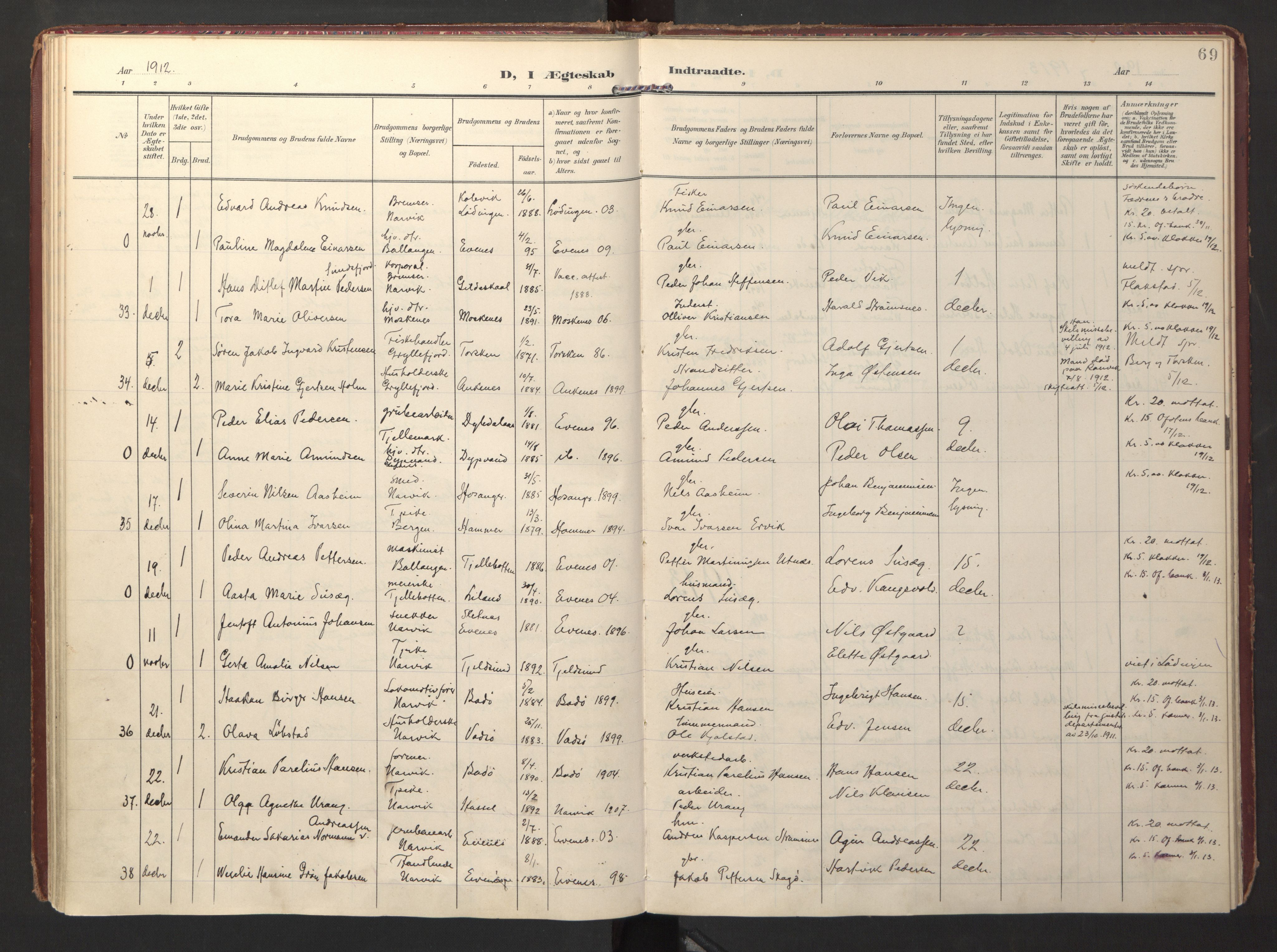 Ministerialprotokoller, klokkerbøker og fødselsregistre - Nordland, SAT/A-1459/871/L0999: Parish register (official) no. 871A15, 1902-1917, p. 69