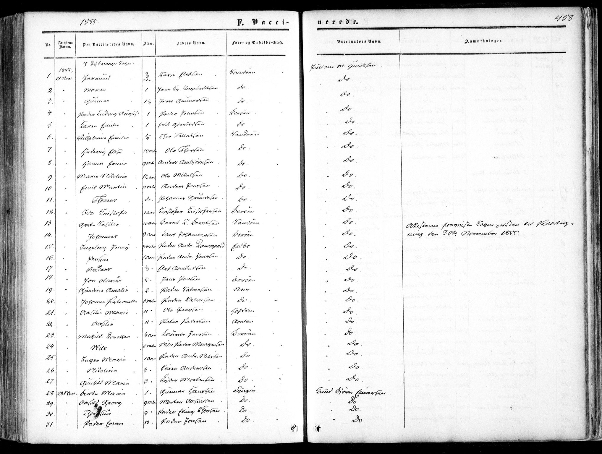 Dypvåg sokneprestkontor, SAK/1111-0007/F/Fa/Faa/L0006: Parish register (official) no. A 6, 1855-1872, p. 458
