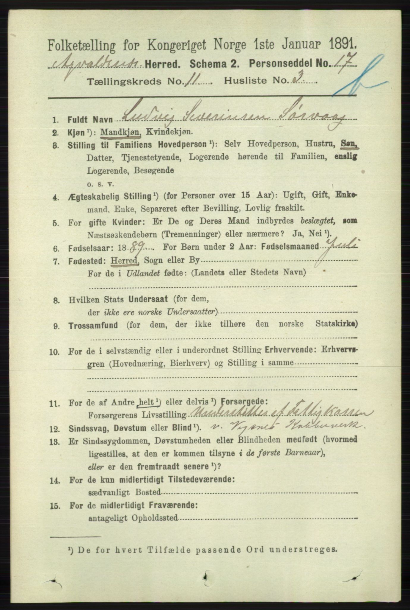 RA, 1891 census for 1147 Avaldsnes, 1891, p. 6260