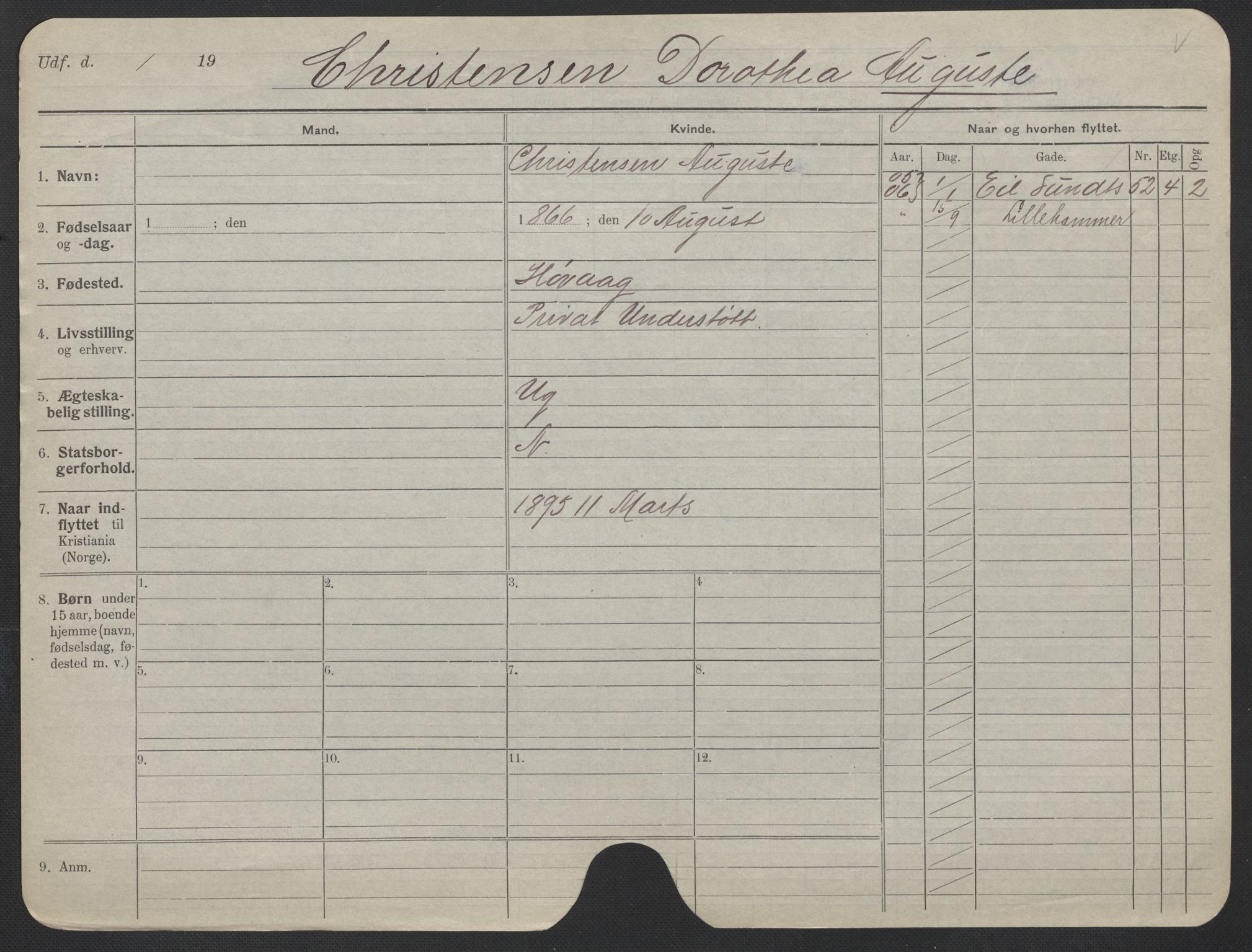 Oslo folkeregister, Registerkort, AV/SAO-A-11715/F/Fa/Fac/L0019: Kvinner, 1906-1914, p. 119a