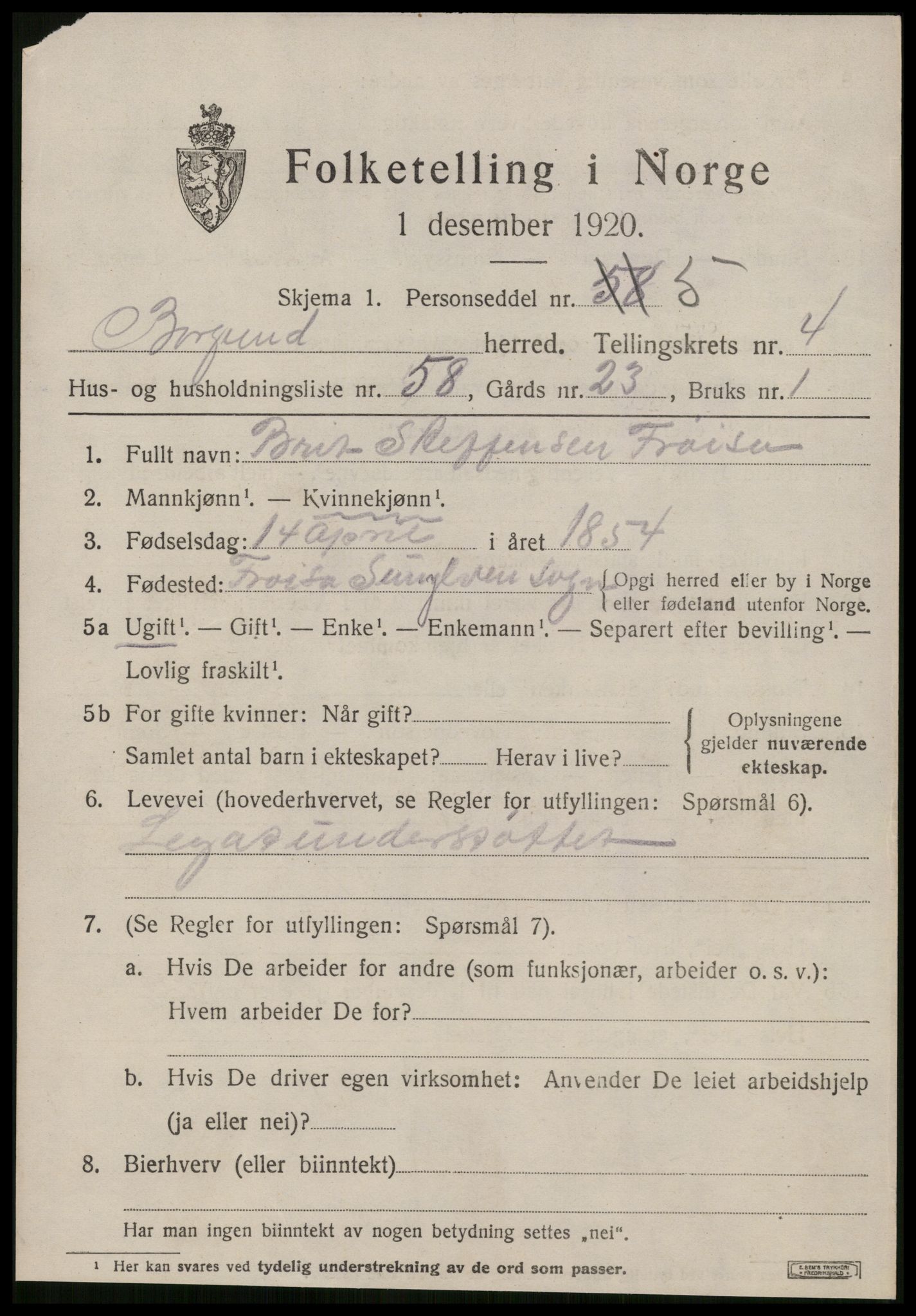 SAT, 1920 census for Borgund, 1920, p. 4608