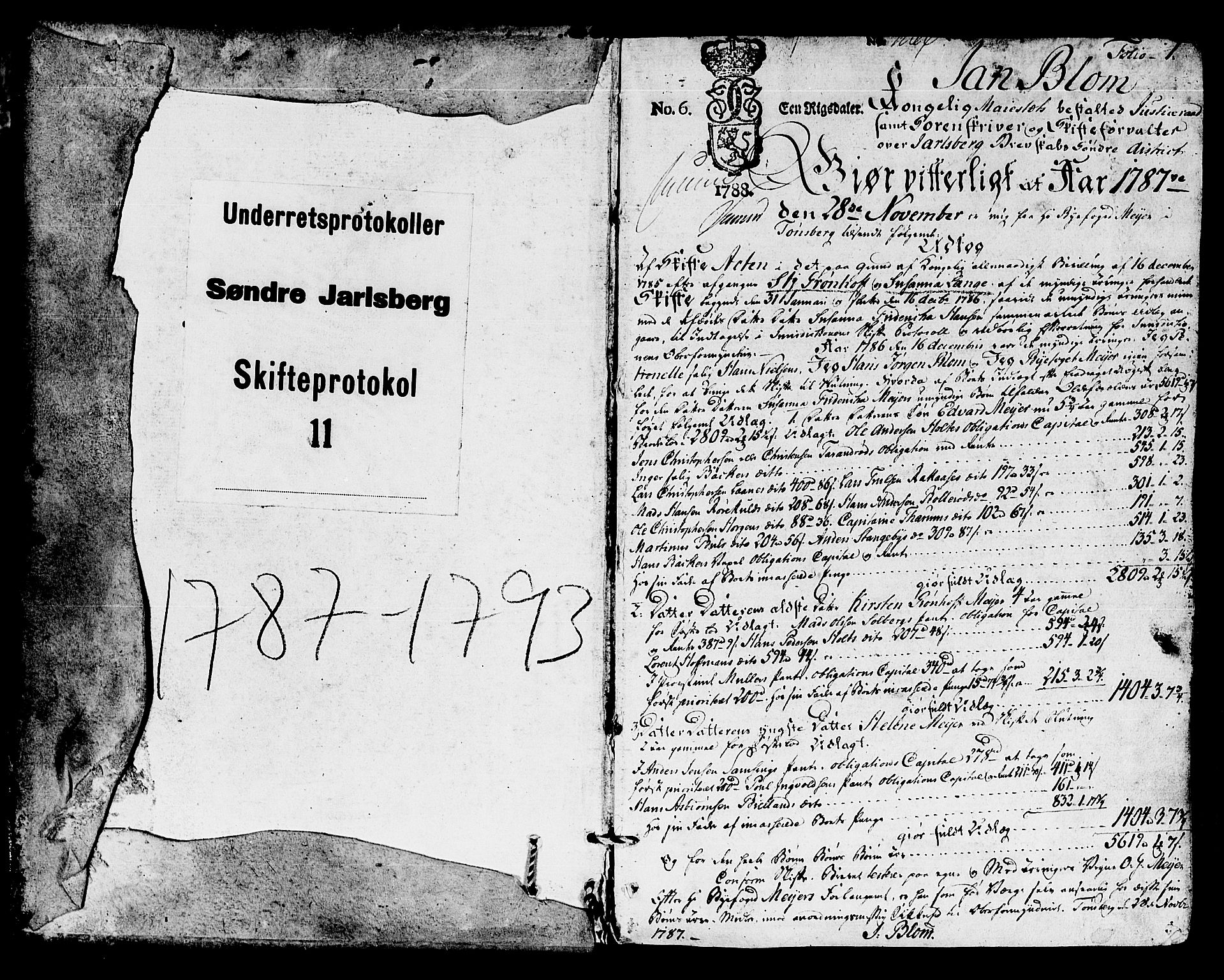 Søndre Jarlsberg sorenskriveri, SAKO/A-129/H/Hb/Hba/L0011: Skifteprotokoll, 1787-1793, p. 0b-1a