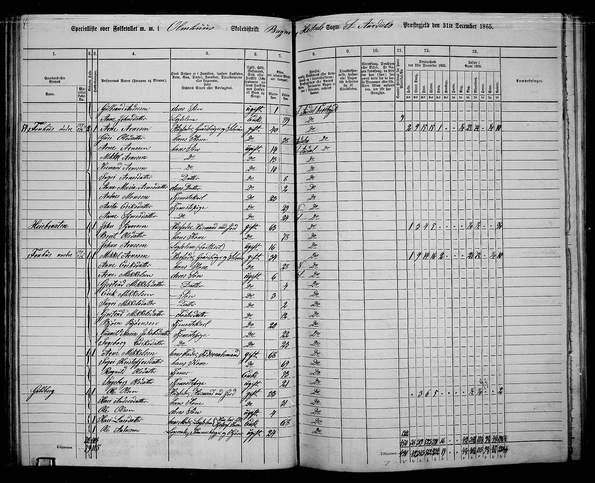 RA, 1865 census for Sør-Aurdal, 1865, p. 115