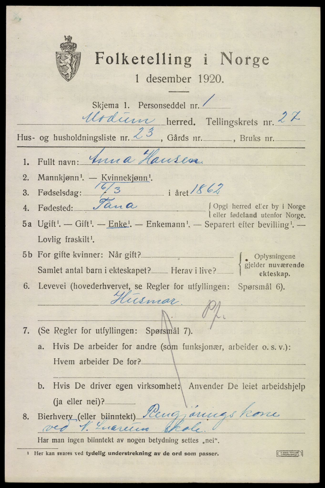 SAKO, 1920 census for Modum, 1920, p. 26203