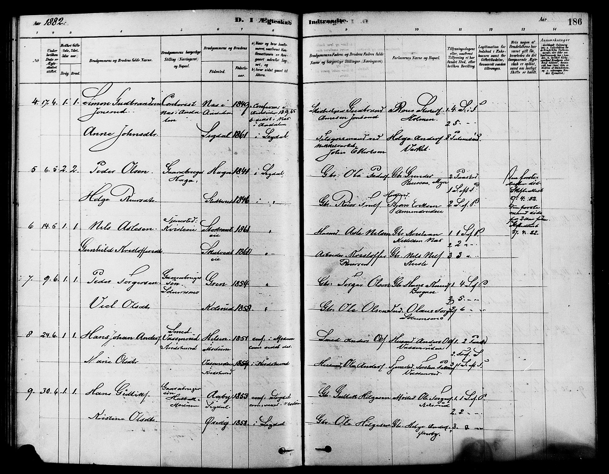 Sigdal kirkebøker, AV/SAKO-A-245/F/Fa/L0011: Parish register (official) no. I 11, 1879-1887, p. 186