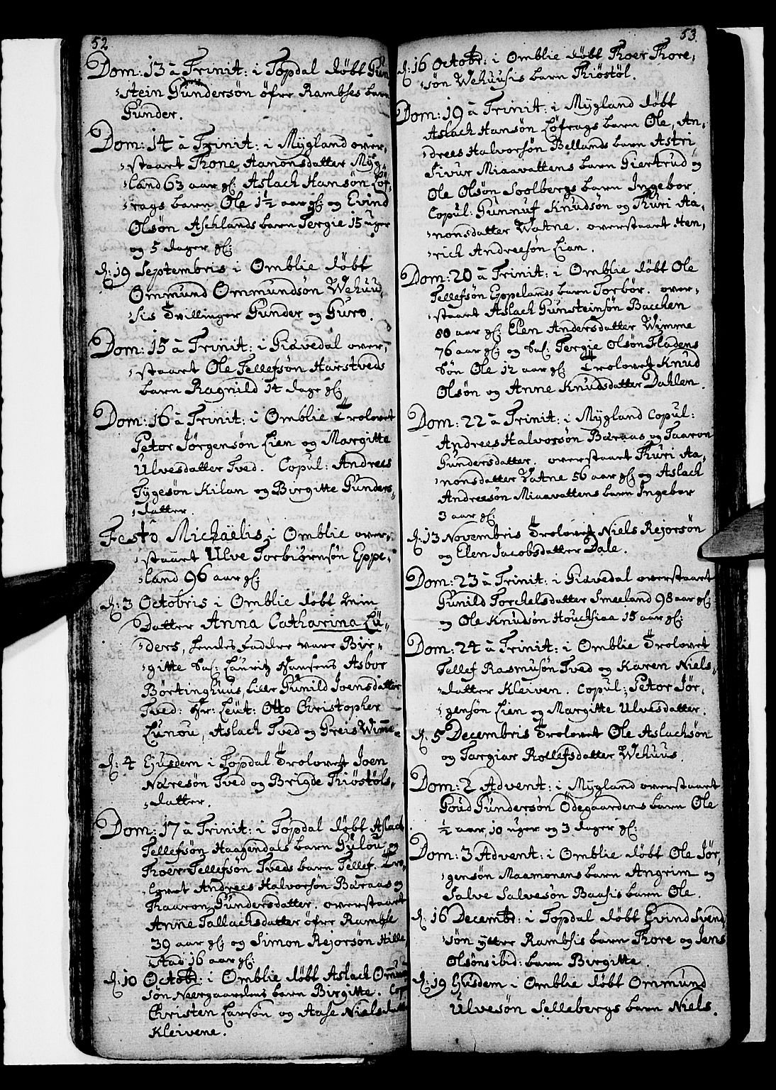 Åmli sokneprestkontor, AV/SAK-1111-0050/F/Fa/Fac/L0001: Parish register (official) no. A 1, 1711-1740, p. 52-53