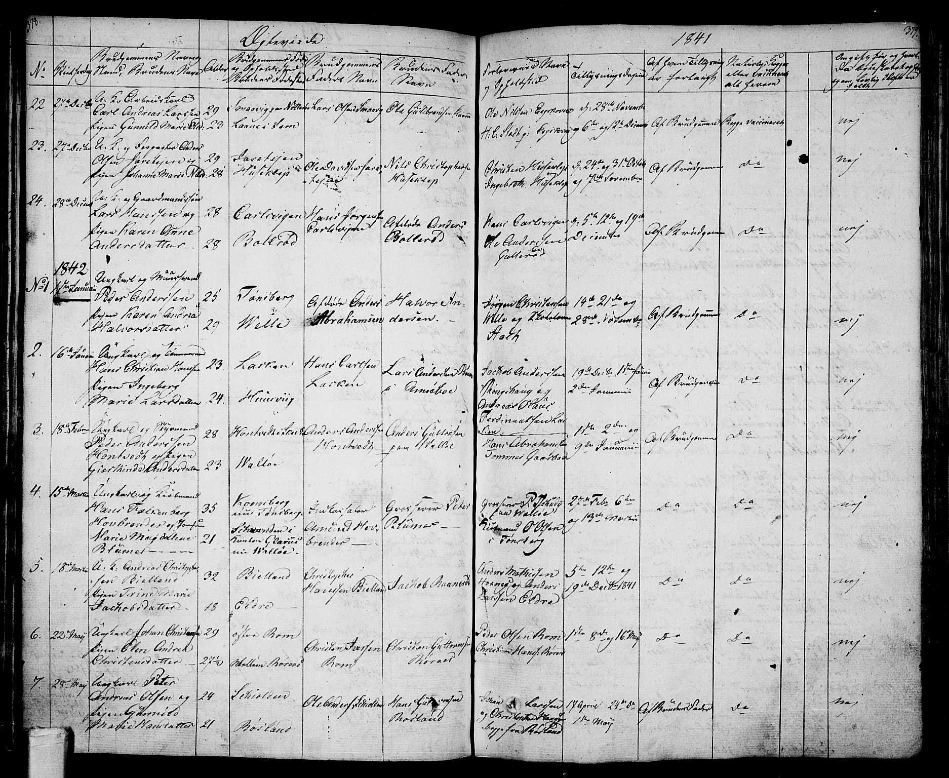 Sem kirkebøker, SAKO/A-5/F/Fa/L0005: Parish register (official) no. I 5, 1825-1842, p. 378-379