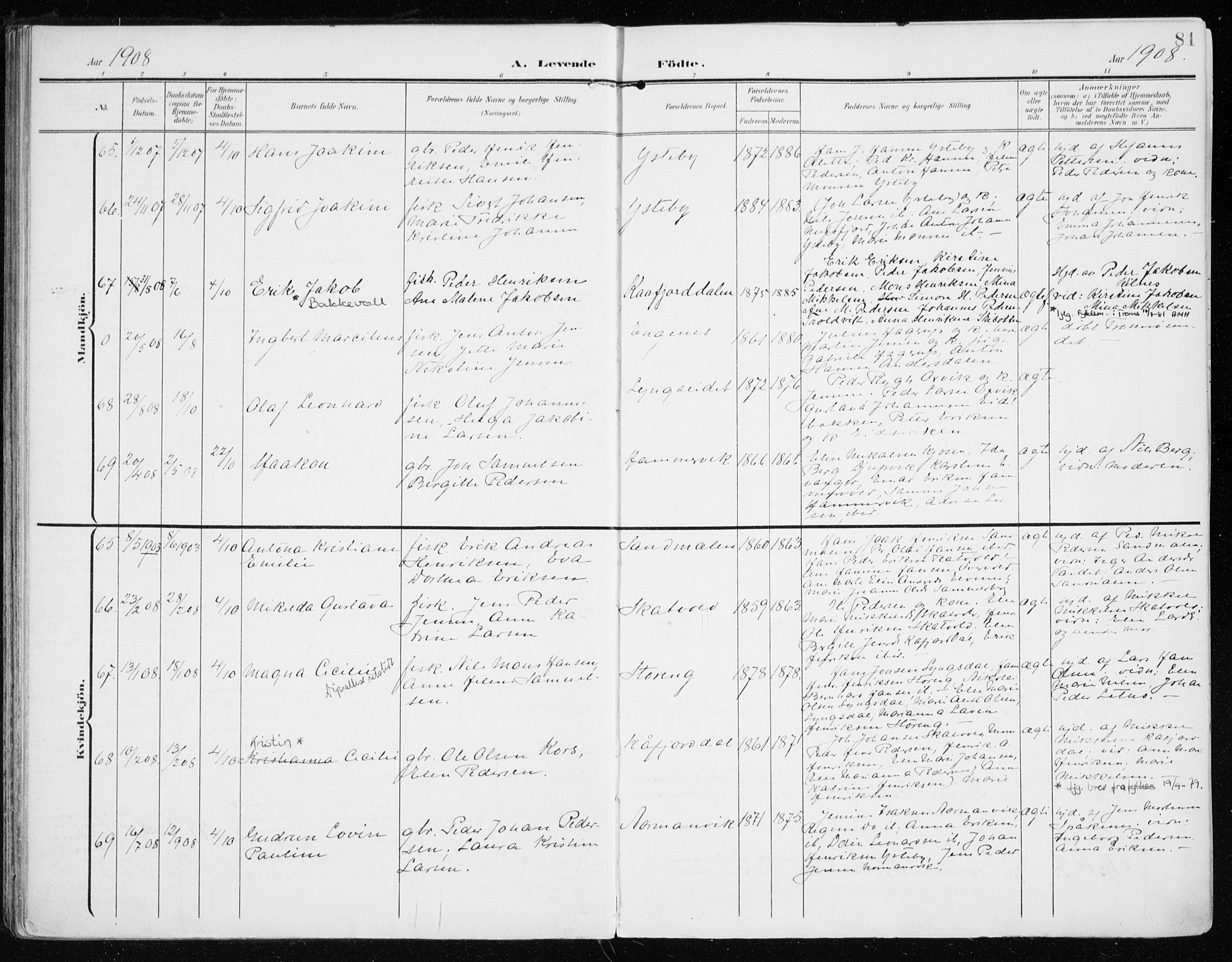 Lyngen sokneprestembete, SATØ/S-1289/H/He/Hea/L0011kirke: Parish register (official) no. 11, 1903-1913, p. 81