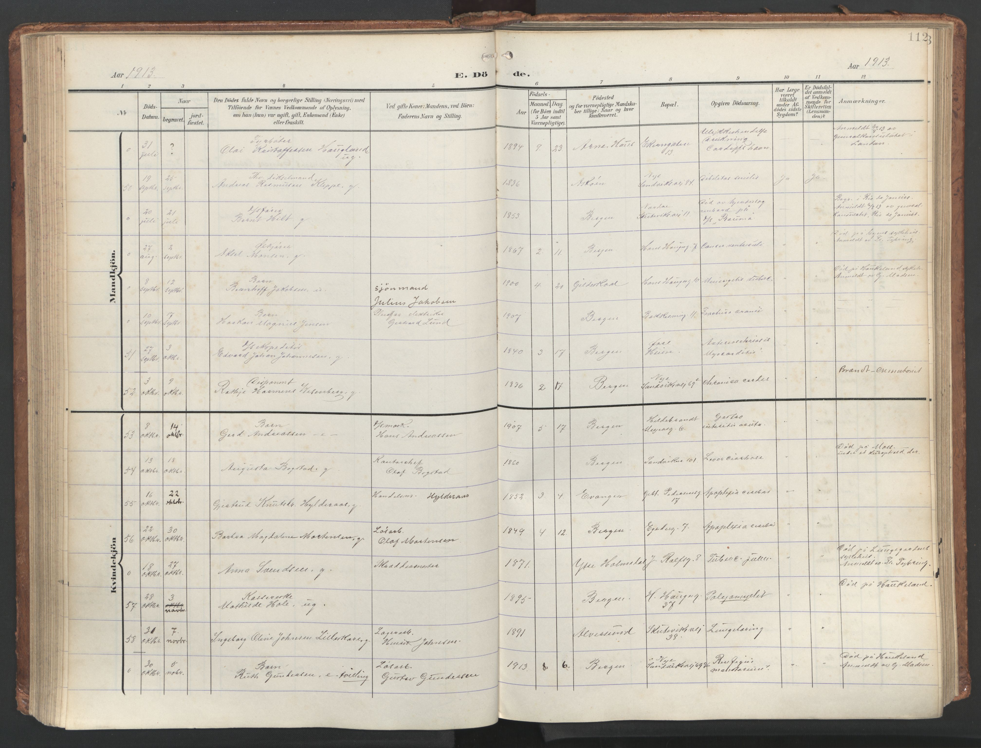 Sandviken Sokneprestembete, AV/SAB-A-77601/H/Ha/L0019: Parish register (official) no. E 2, 1905-1933, p. 112