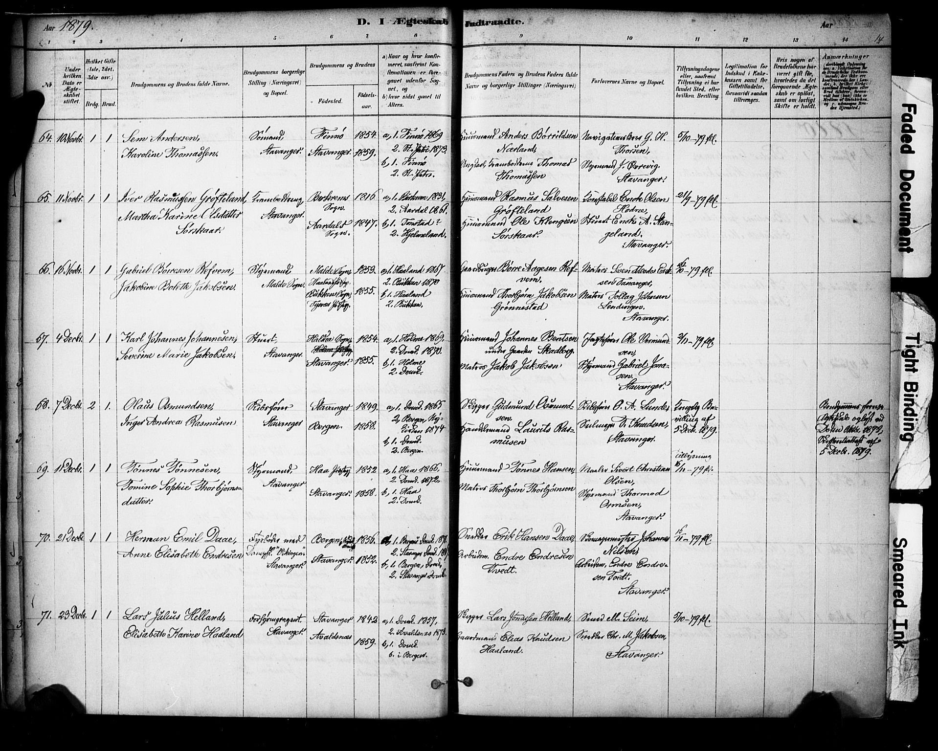 Domkirken sokneprestkontor, AV/SAST-A-101812/001/30/30BA/L0029: Parish register (official) no. A 28, 1878-1904, p. 14