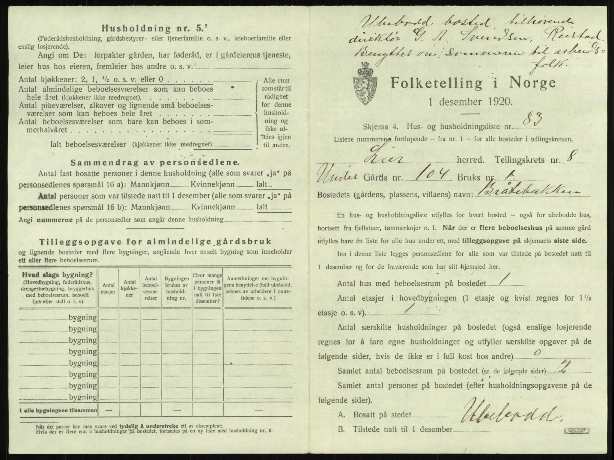 SAKO, 1920 census for Lier, 1920, p. 1436