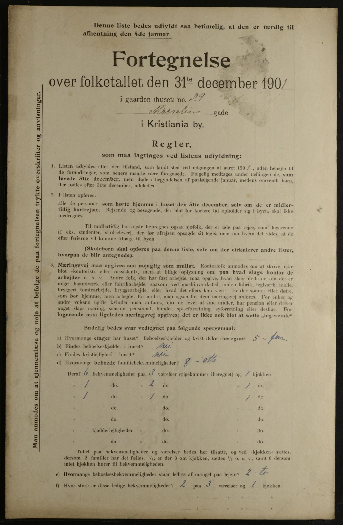 OBA, Municipal Census 1901 for Kristiania, 1901, p. 9961