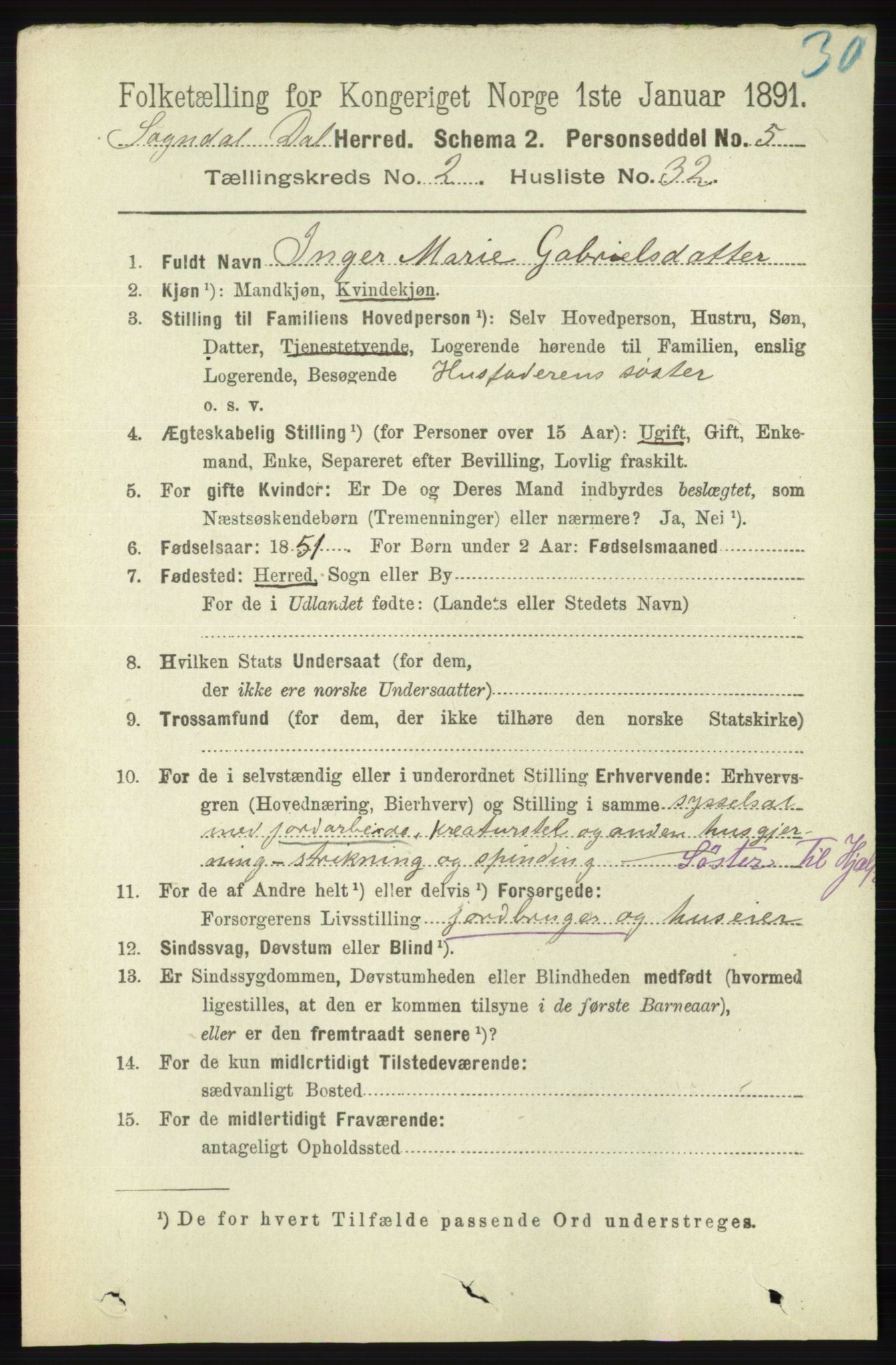 RA, 1891 census for 1111 Sokndal, 1891, p. 666