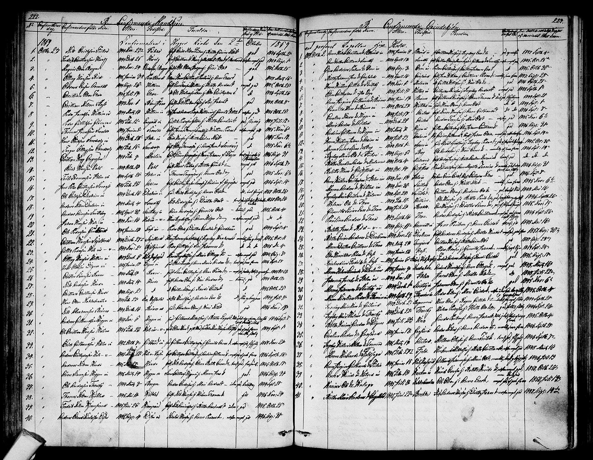 Modum kirkebøker, AV/SAKO-A-234/G/Ga/L0006: Parish register (copy) no. I 6, 1854-1868, p. 222-223