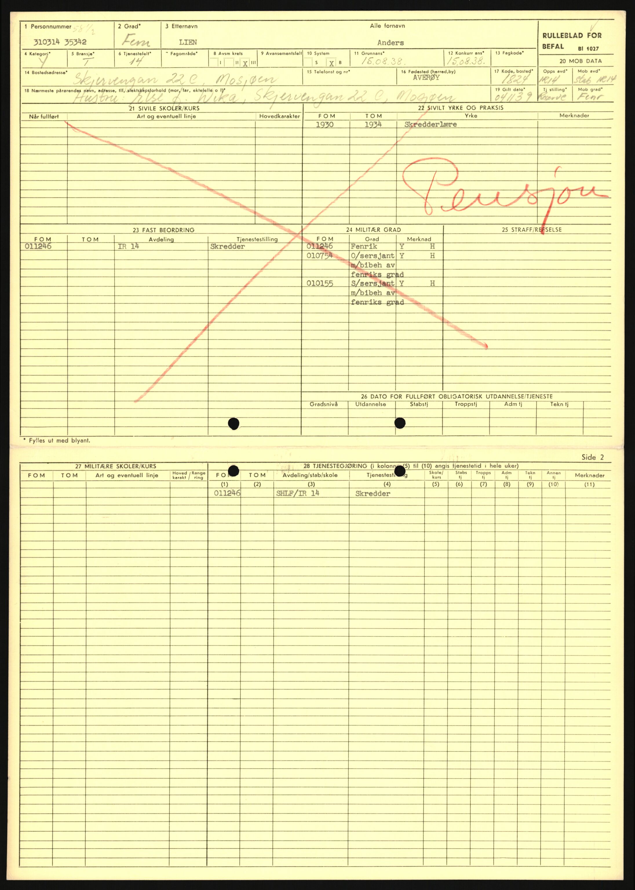 Forsvaret, Sør-Hålogaland landforsvar, AV/RA-RAFA-2552/P/Pa/L0302: Personellmapper for slettet personell, yrkesbefal og vernepliktig befal, født 1913-1916, 1932-1976, p. 225