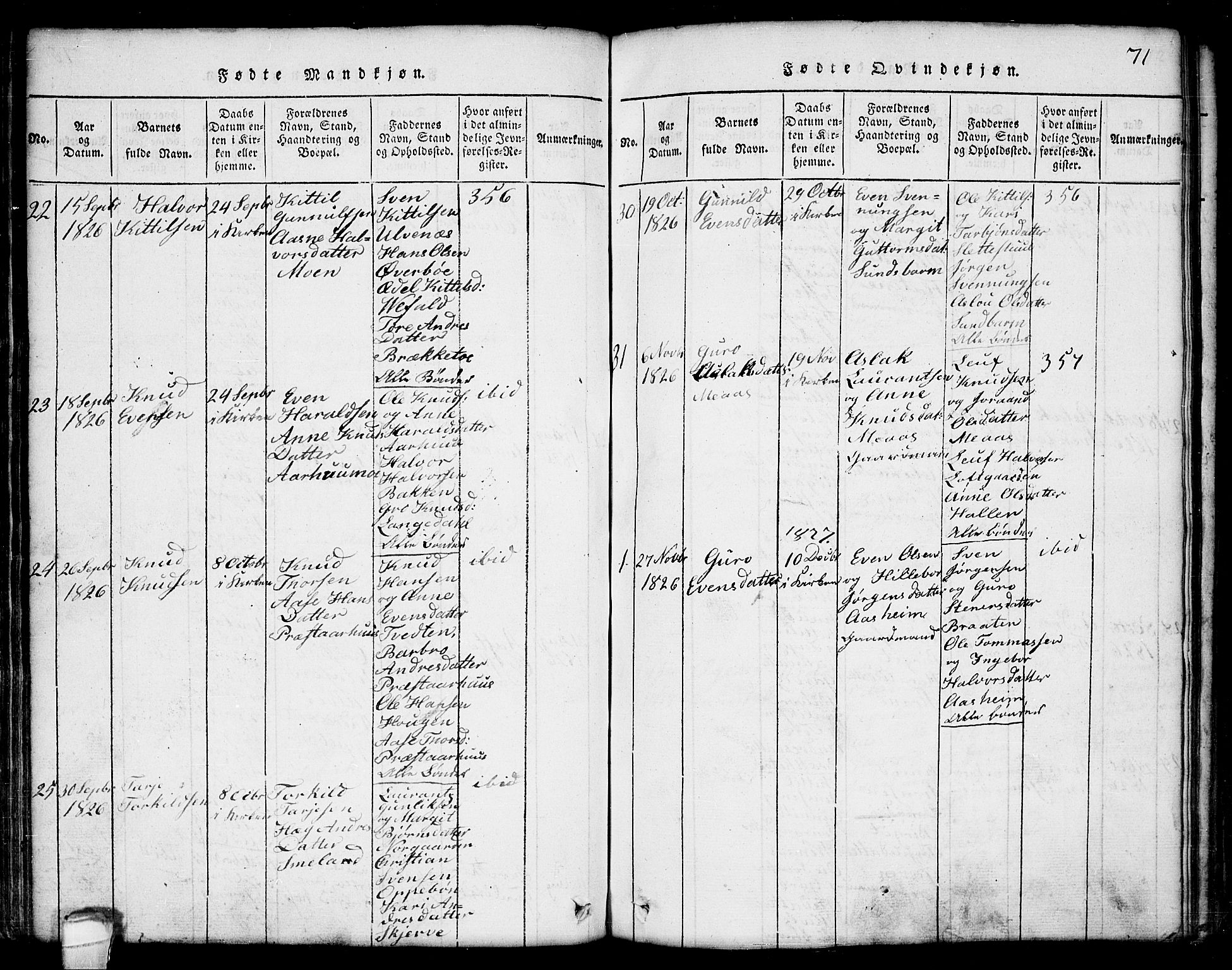 Seljord kirkebøker, SAKO/A-20/G/Ga/L0001: Parish register (copy) no. I 1, 1815-1854, p. 71