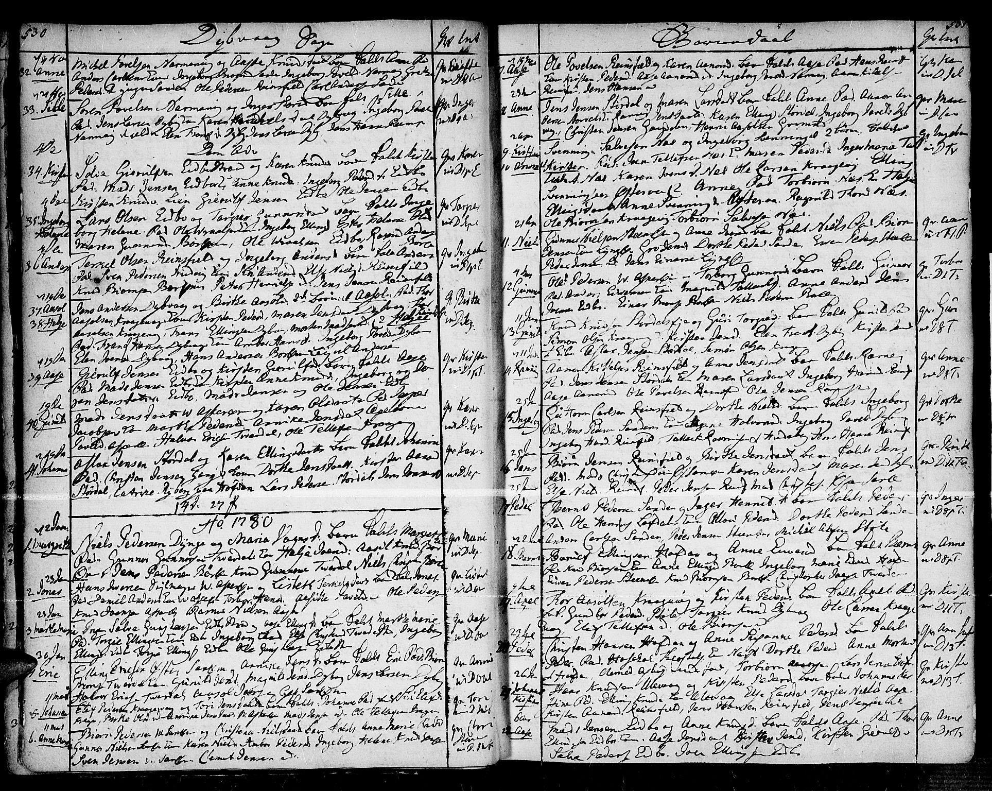 Dypvåg sokneprestkontor, SAK/1111-0007/F/Fa/Faa/L0001: Parish register (official) no. A 1 /1, 1765-1798, p. 530-531