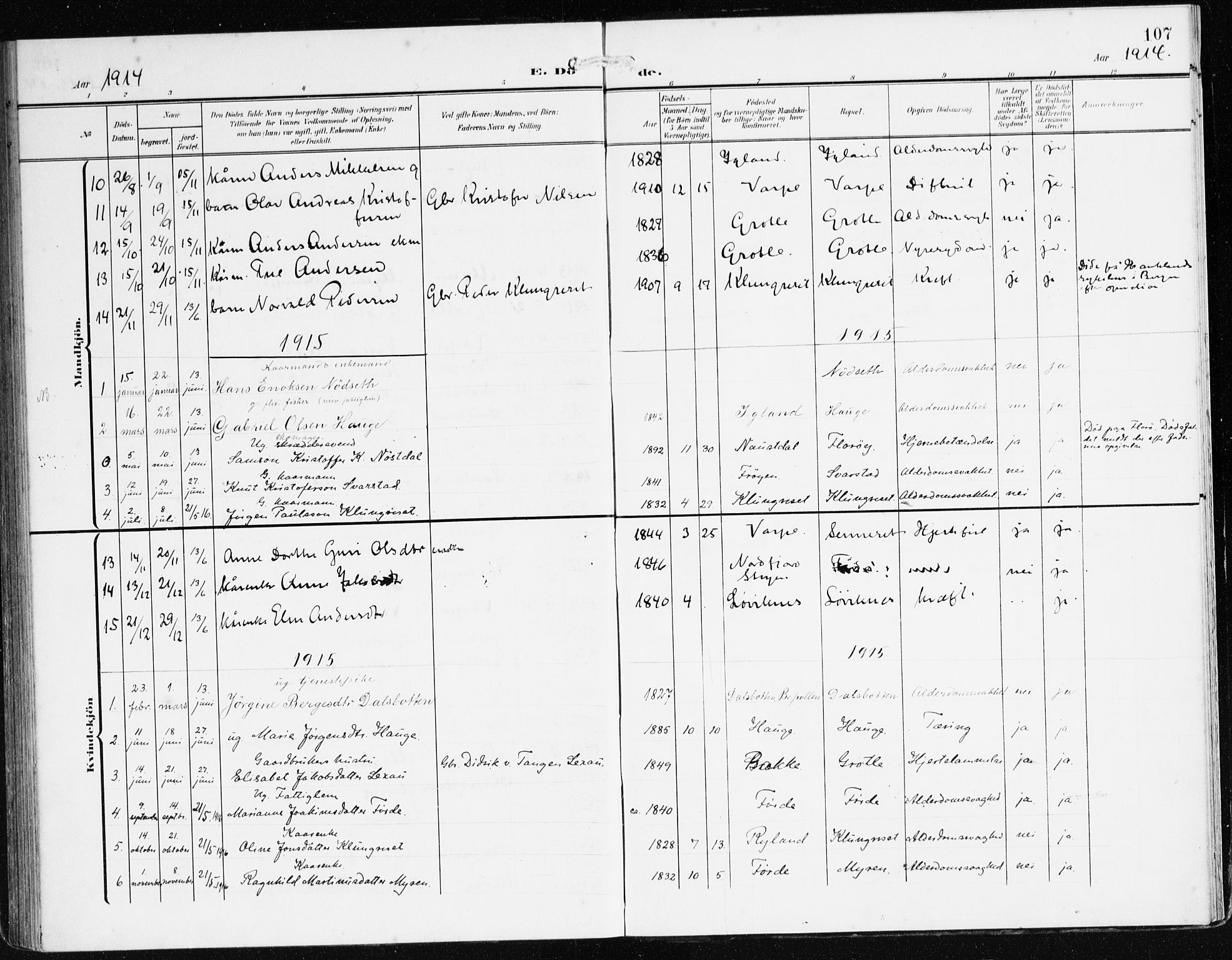 Bremanger sokneprestembete, SAB/A-82201/H/Haa/Haac/L0001: Parish register (official) no. C 1, 1908-1921, p. 107