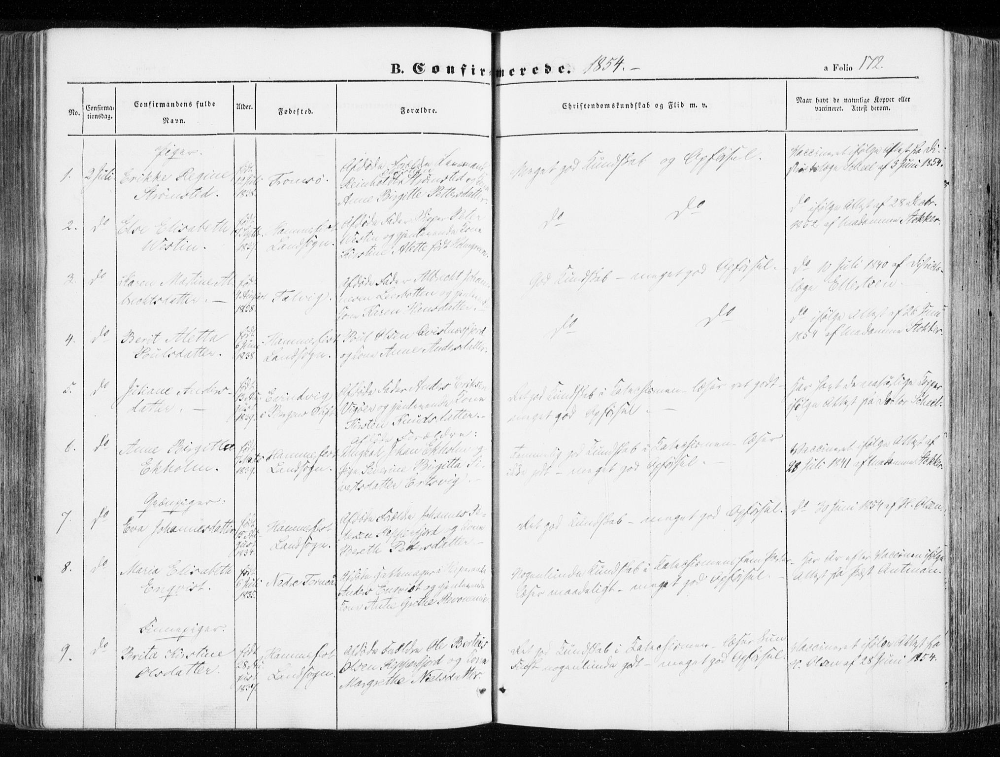 Hammerfest sokneprestkontor, SATØ/S-1347/H/Ha/L0004.kirke: Parish register (official) no. 4, 1843-1856, p. 172