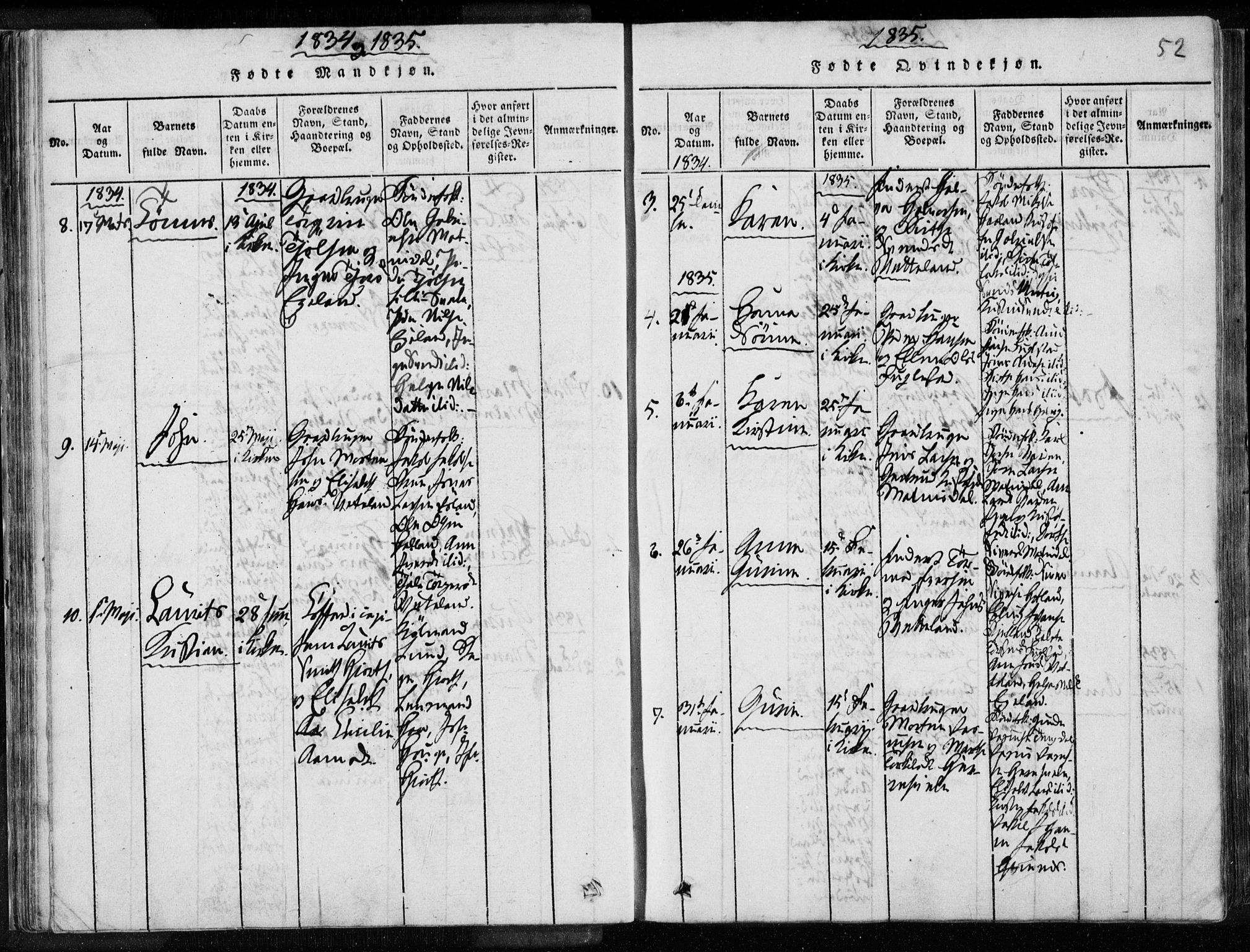 Eigersund sokneprestkontor, AV/SAST-A-101807/S08/L0008: Parish register (official) no. A 8, 1816-1847, p. 52