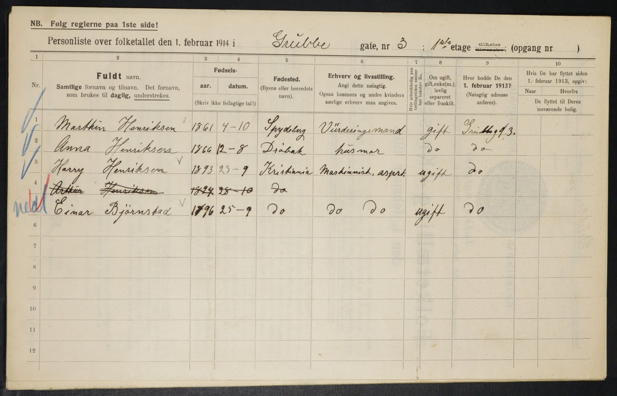 OBA, Municipal Census 1914 for Kristiania, 1914, p. 30303