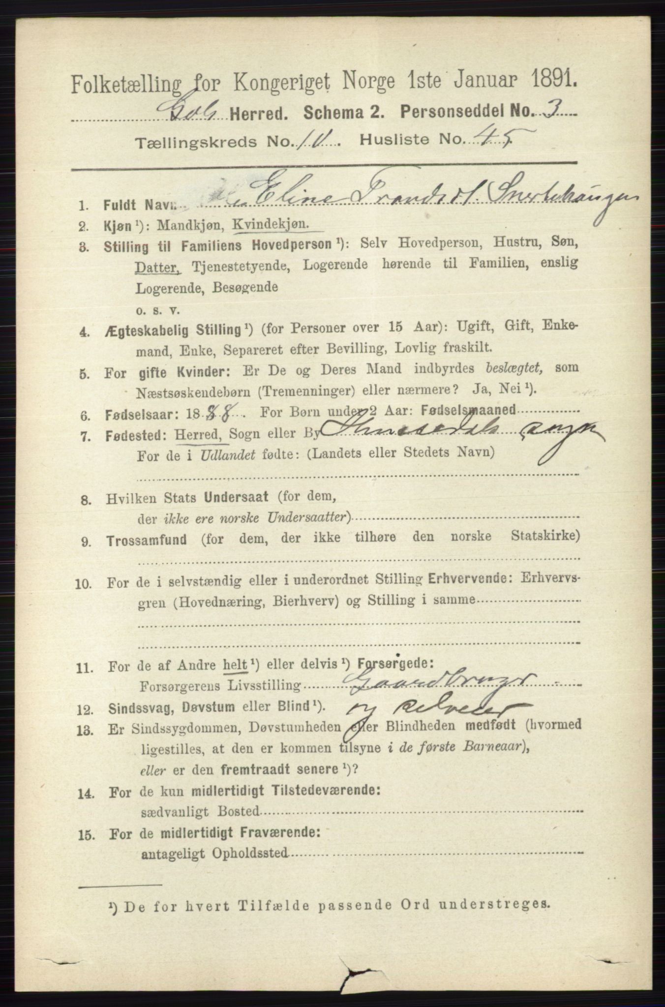 RA, 1891 census for 0617 Gol og Hemsedal, 1891, p. 4274