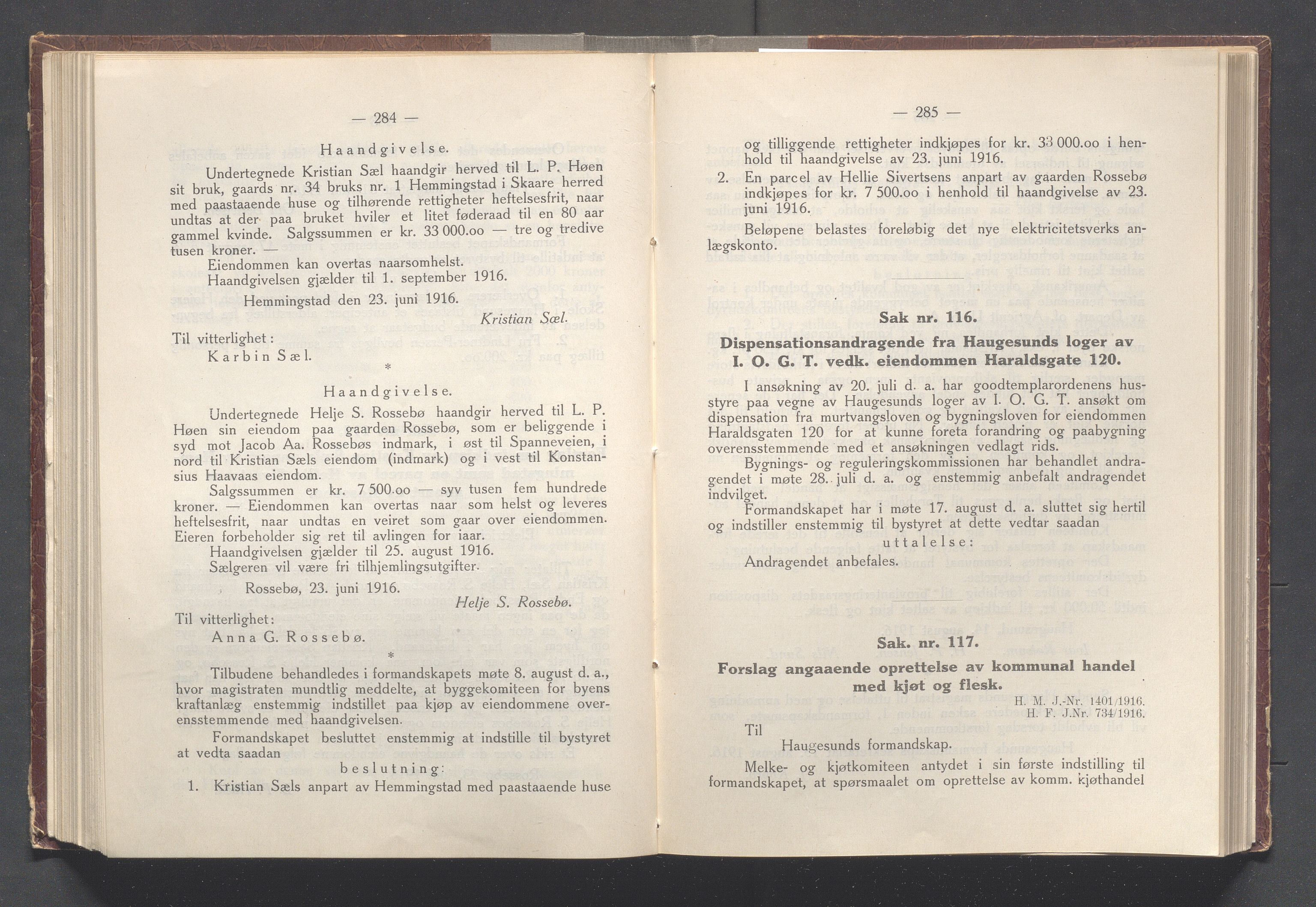 Haugesund kommune - Formannskapet og Bystyret, IKAR/A-740/A/Abb/L0002: Bystyreforhandlinger, 1908-1917, p. 816