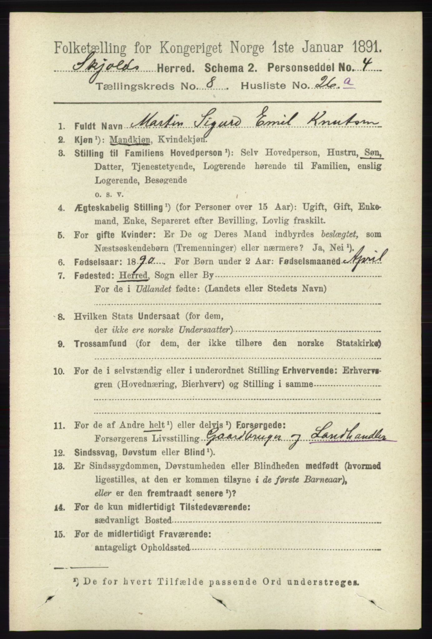 RA, 1891 census for 1154 Skjold, 1891, p. 1739