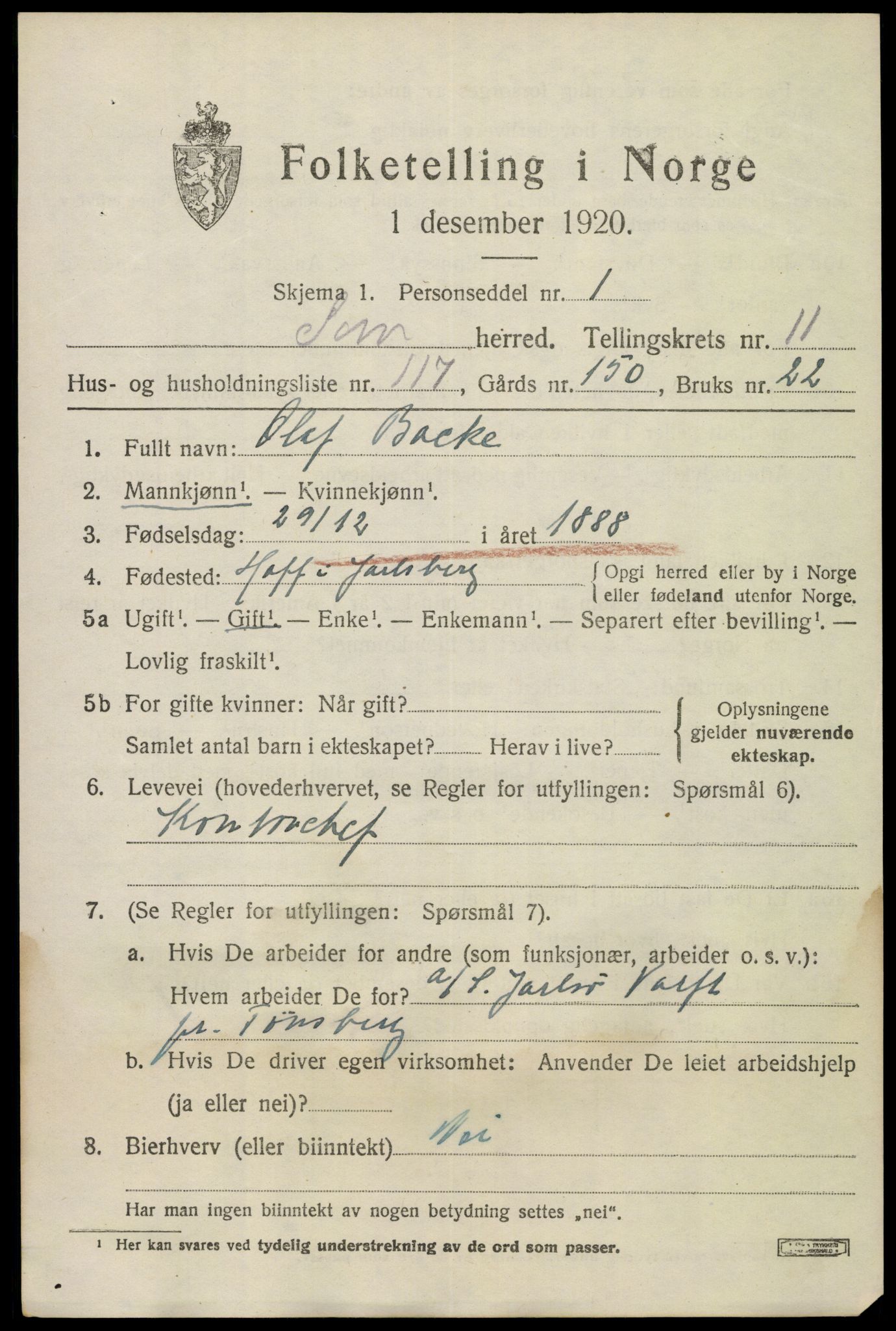 SAKO, 1920 census for Sem, 1920, p. 15903