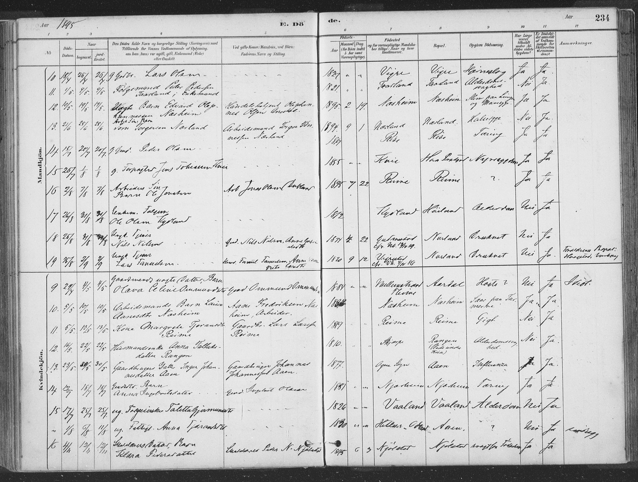 Hå sokneprestkontor, SAST/A-101801/001/30BA/L0010: Parish register (official) no. A 9, 1879-1896, p. 234