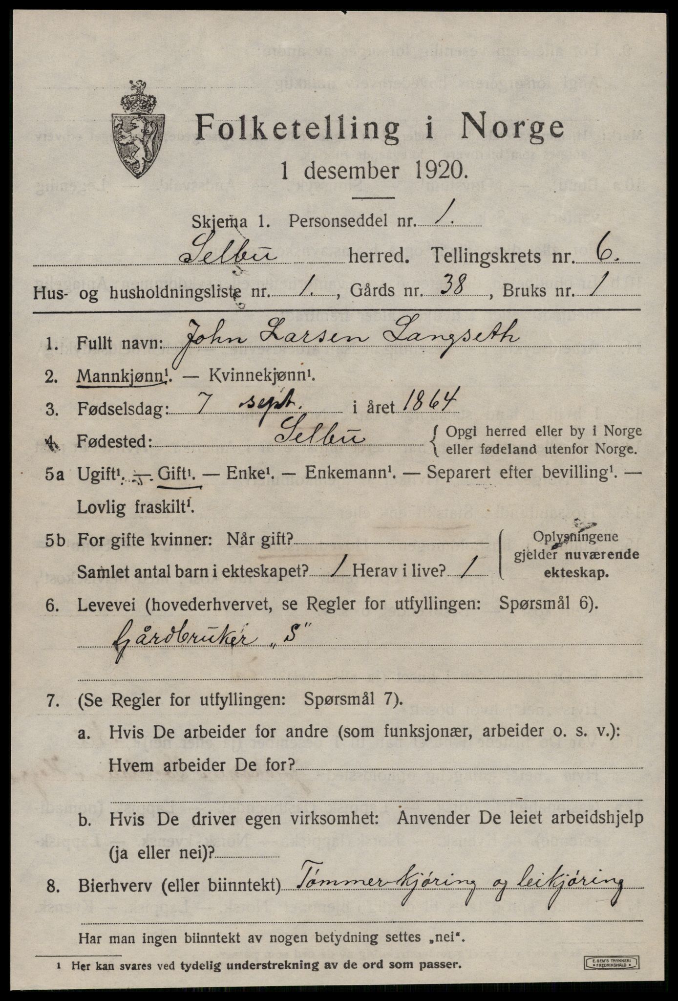 SAT, 1920 census for Selbu, 1920, p. 3482