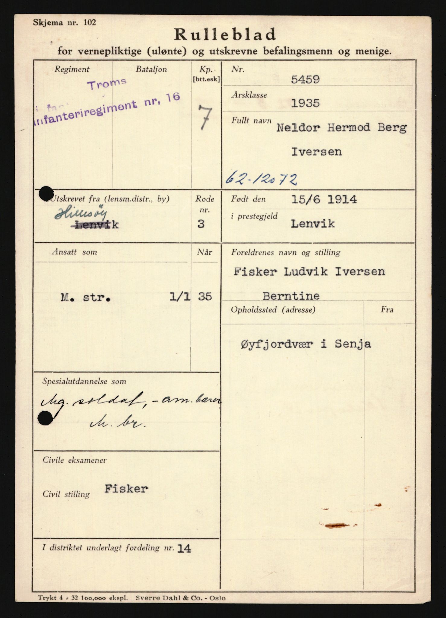 Forsvaret, Troms infanteriregiment nr. 16, AV/RA-RAFA-3146/P/Pa/L0019: Rulleblad for regimentets menige mannskaper, årsklasse 1935, 1935, p. 479