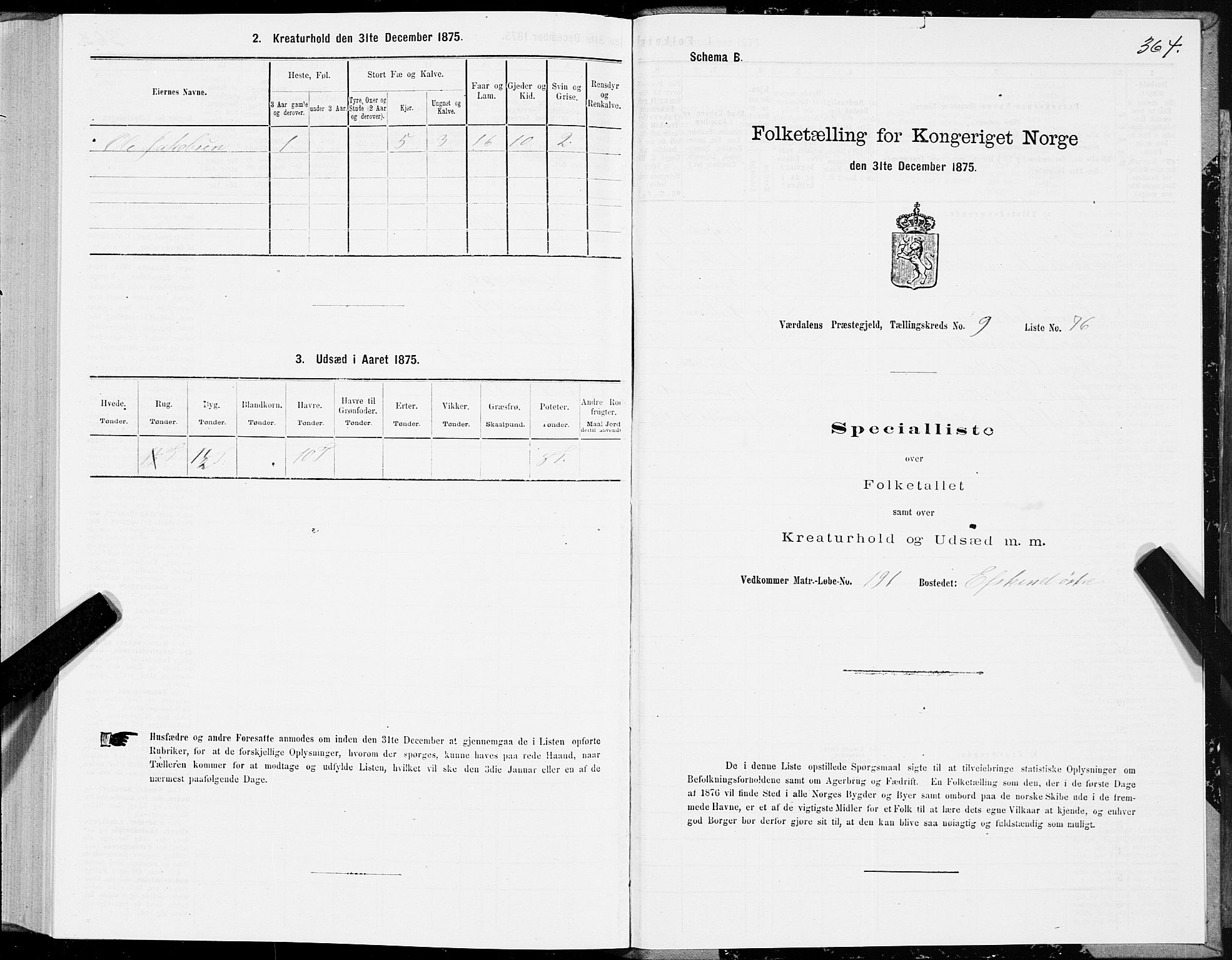 SAT, 1875 census for 1721P Verdal, 1875, p. 5364