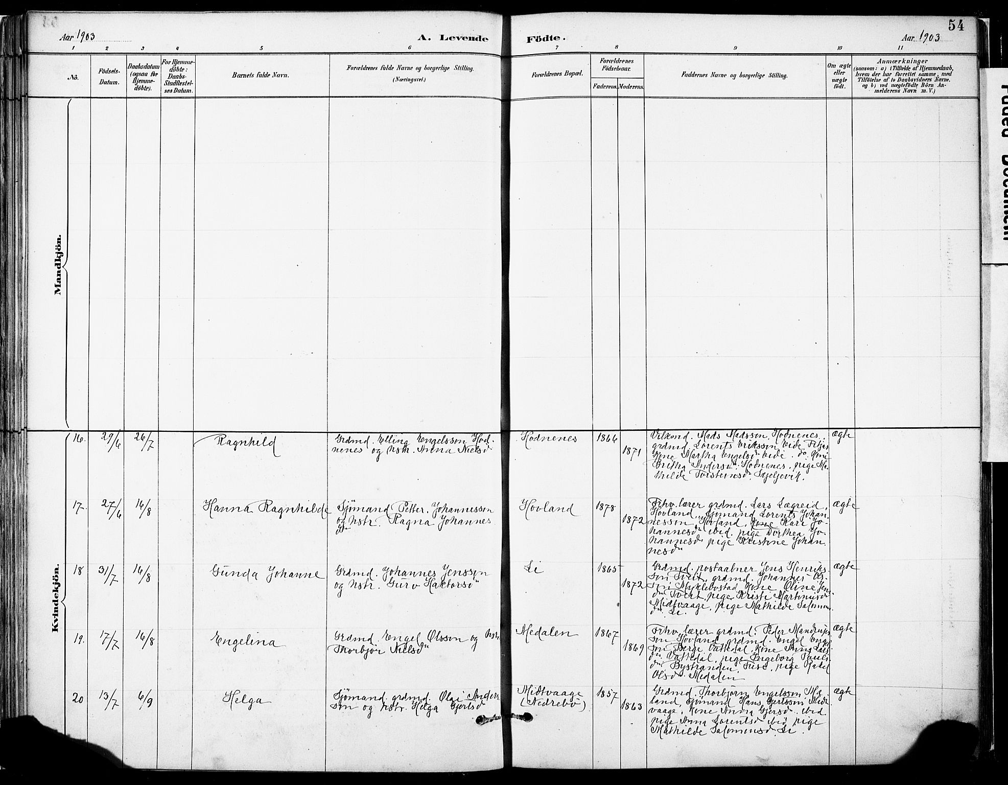 Tysnes sokneprestembete, AV/SAB-A-78601/H/Haa: Parish register (official) no. C 1, 1887-1912, p. 54