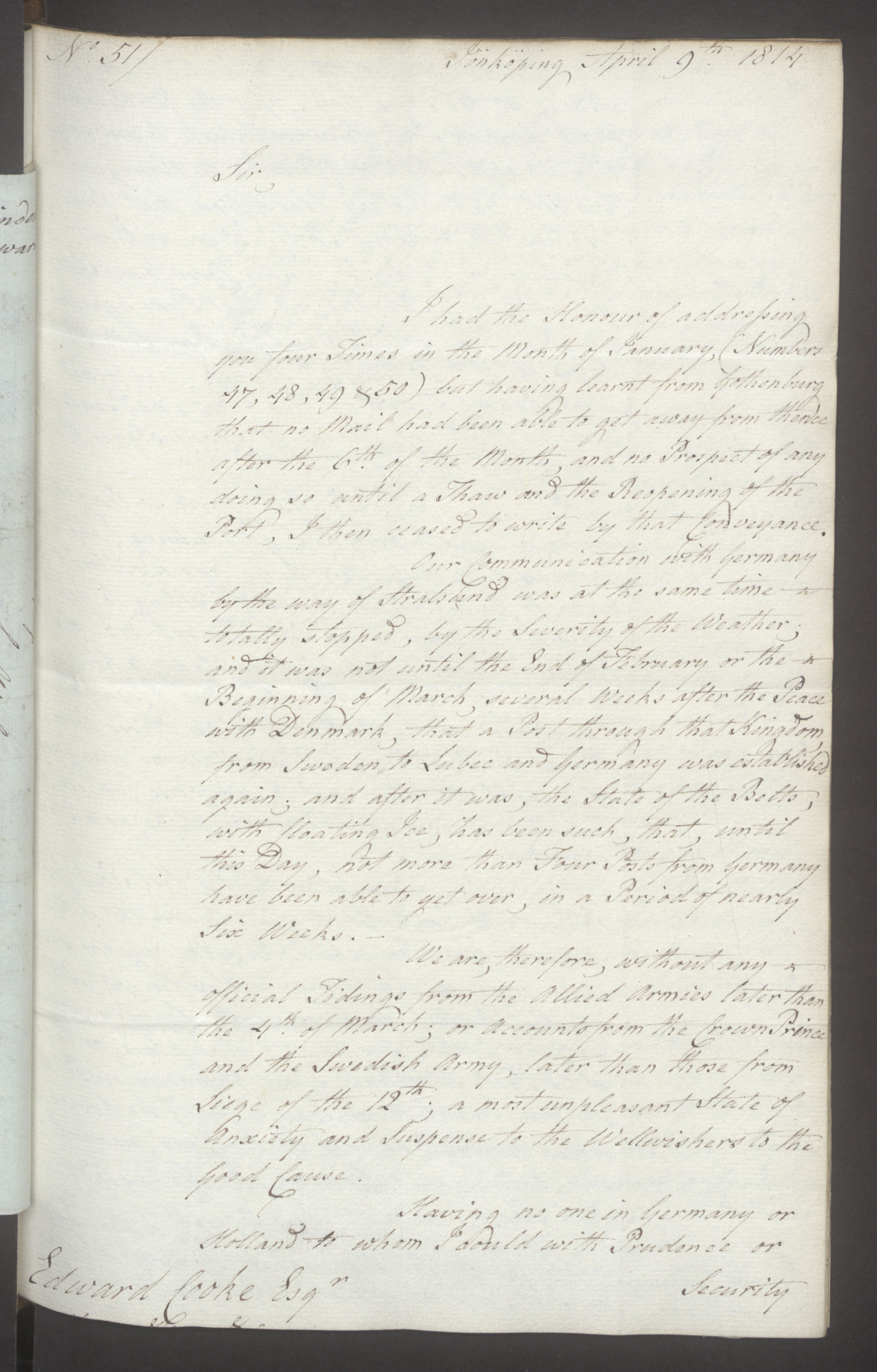 Foreign Office*, UKA/-/FO 38/16: Sir C. Gordon. Reports from Malmö, Jonkoping, and Helsingborg, 1814, p. 30