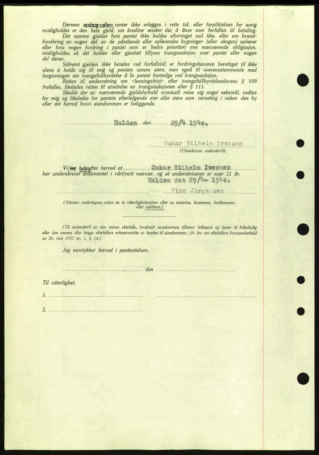 Idd og Marker sorenskriveri, AV/SAO-A-10283/G/Gb/Gbc/L0002: Mortgage book no. B4-9a, 1939-1945, Diary no: : 434/1940