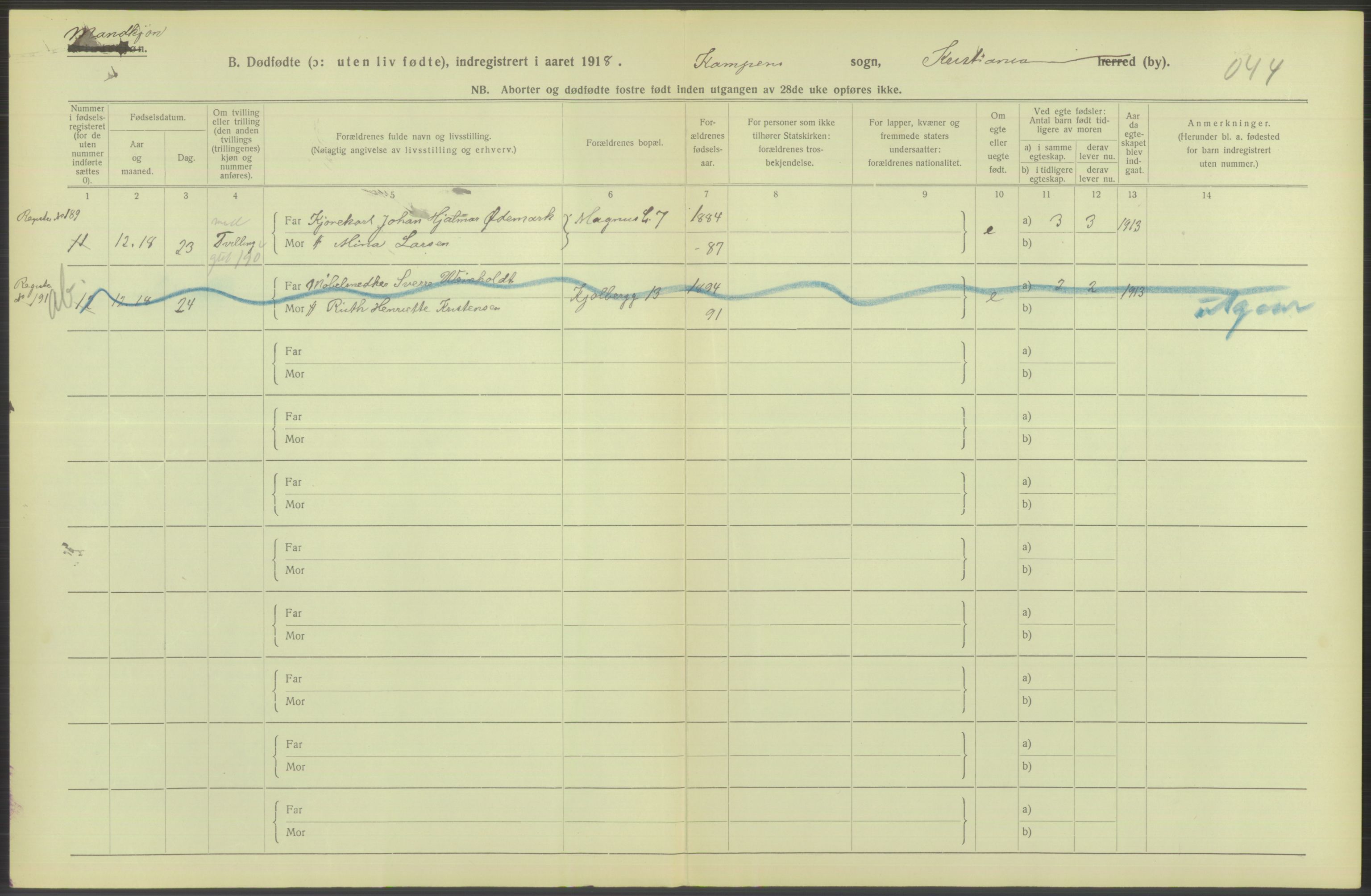 Statistisk sentralbyrå, Sosiodemografiske emner, Befolkning, RA/S-2228/D/Df/Dfb/Dfbh/L0011: Kristiania: Døde, dødfødte, 1918, p. 630